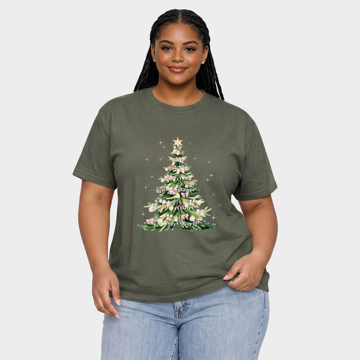 Watercolor Christmas Tree Sparkle - Women's Plus Garment Dyed Tee