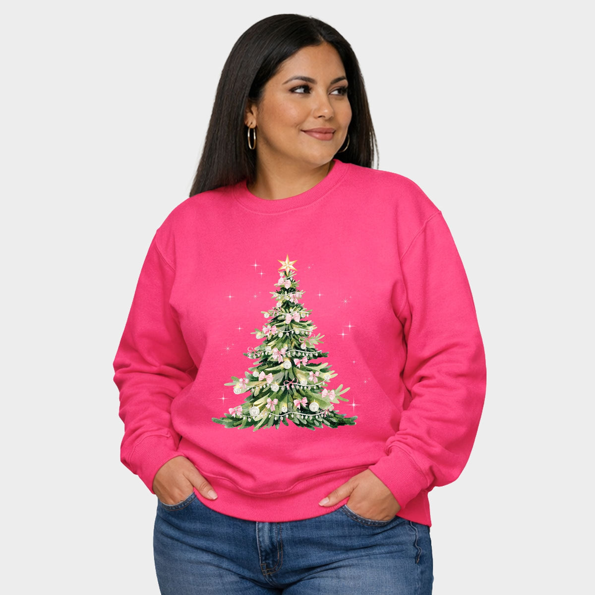 Watercolor Christmas Tree Sparkle - Women's Plus Sweatshirt