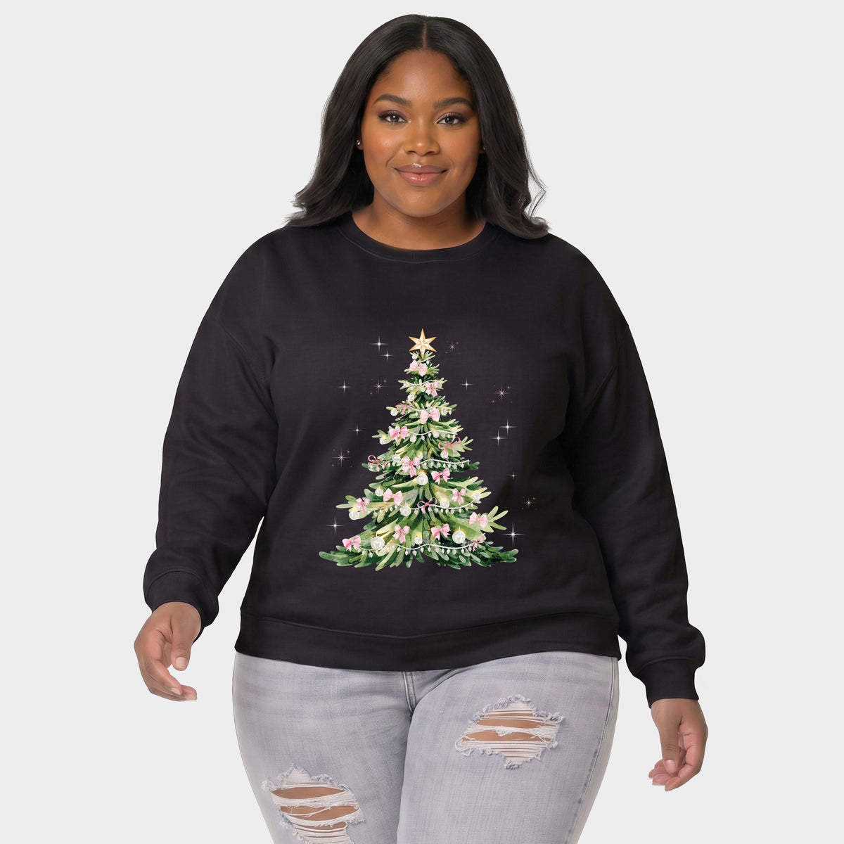Watercolor Christmas Tree Sparkle - Women's Plus Sweatshirt