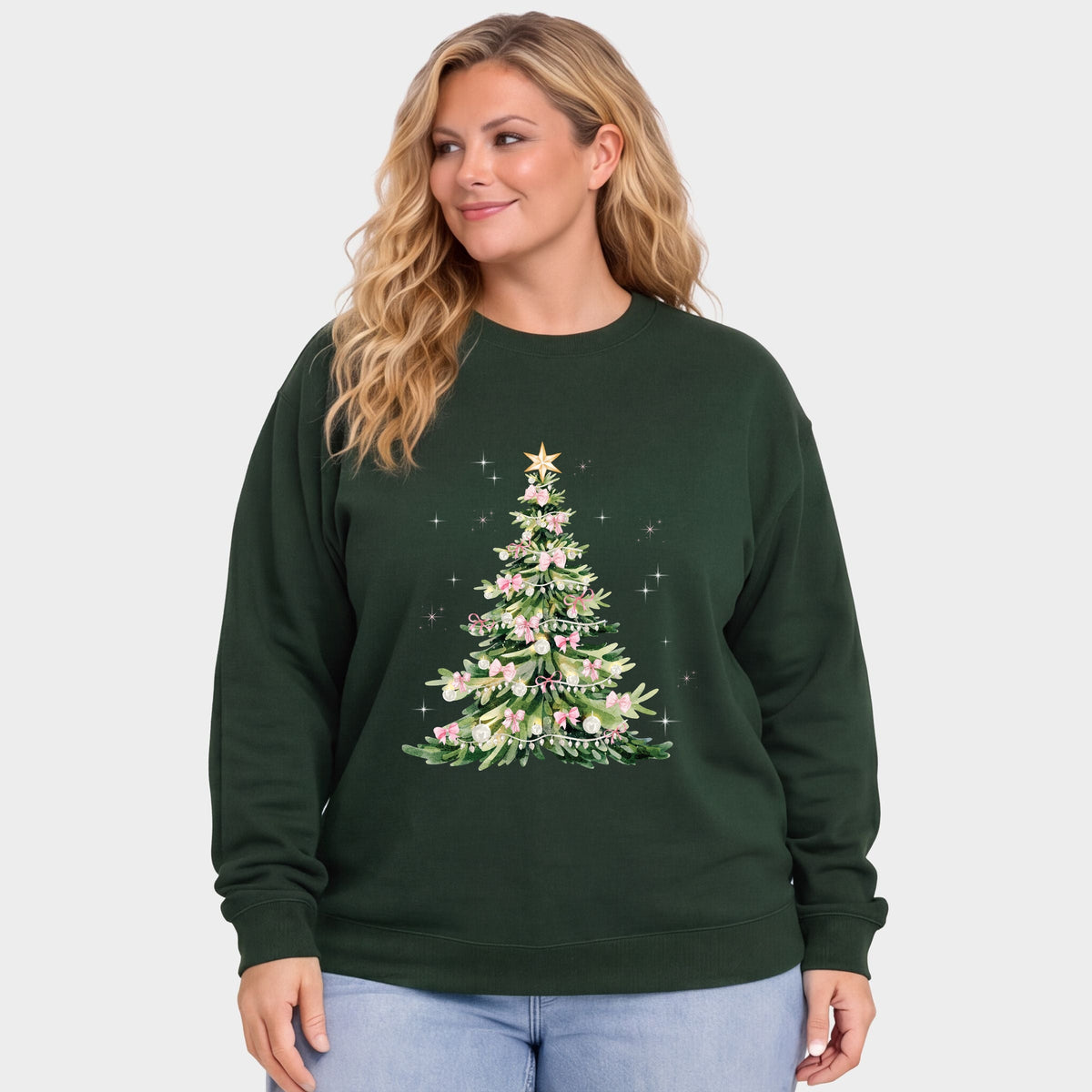 Watercolor Christmas Tree Sparkle - Women's Plus Sweatshirt