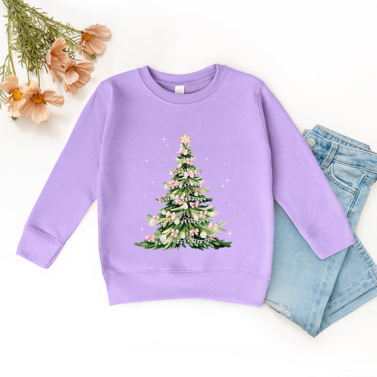 Watercolor Christmas Tree Sparkle - Toddler Graphic Sweatshirt