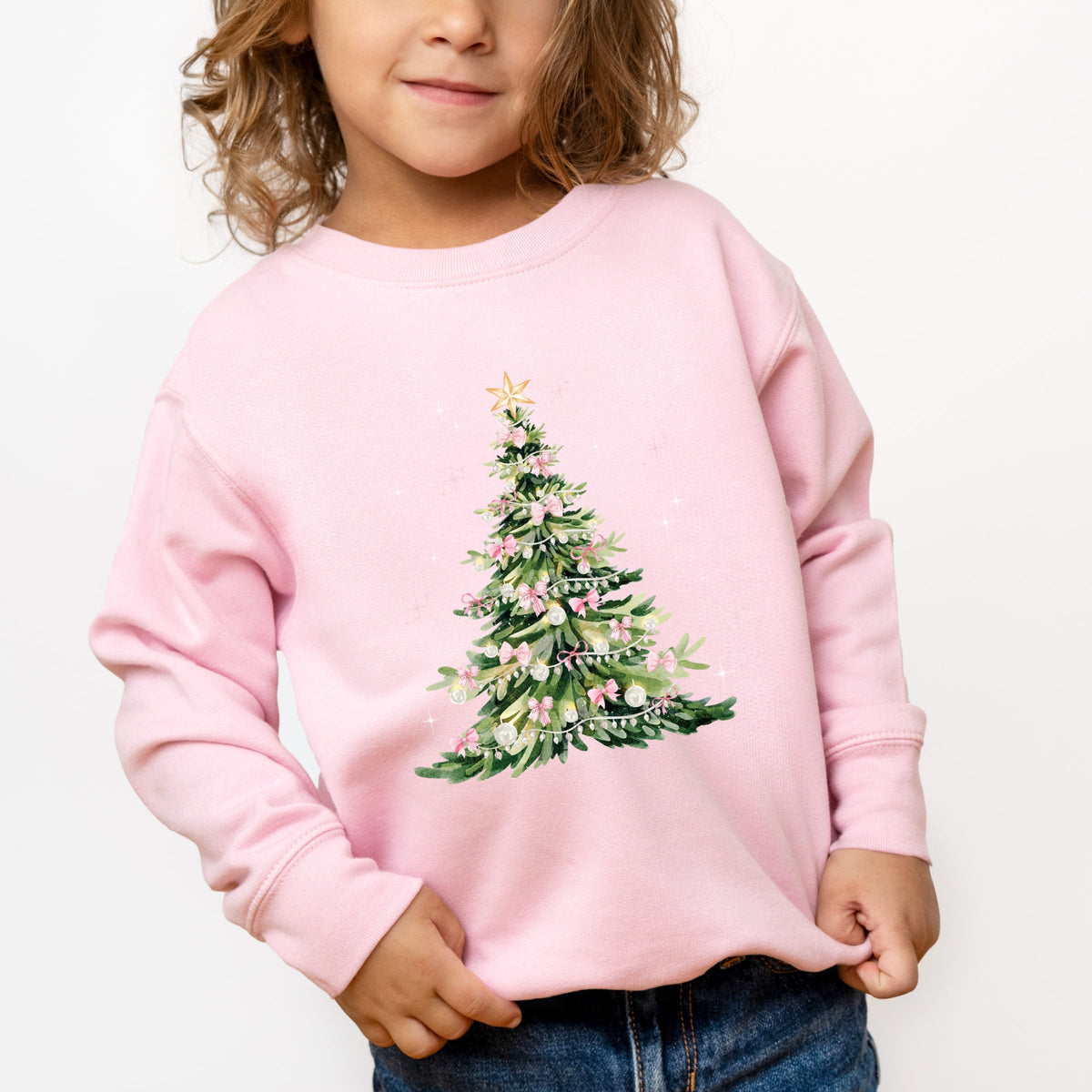 Watercolor Christmas Tree Sparkle - Toddler Graphic Sweatshirt