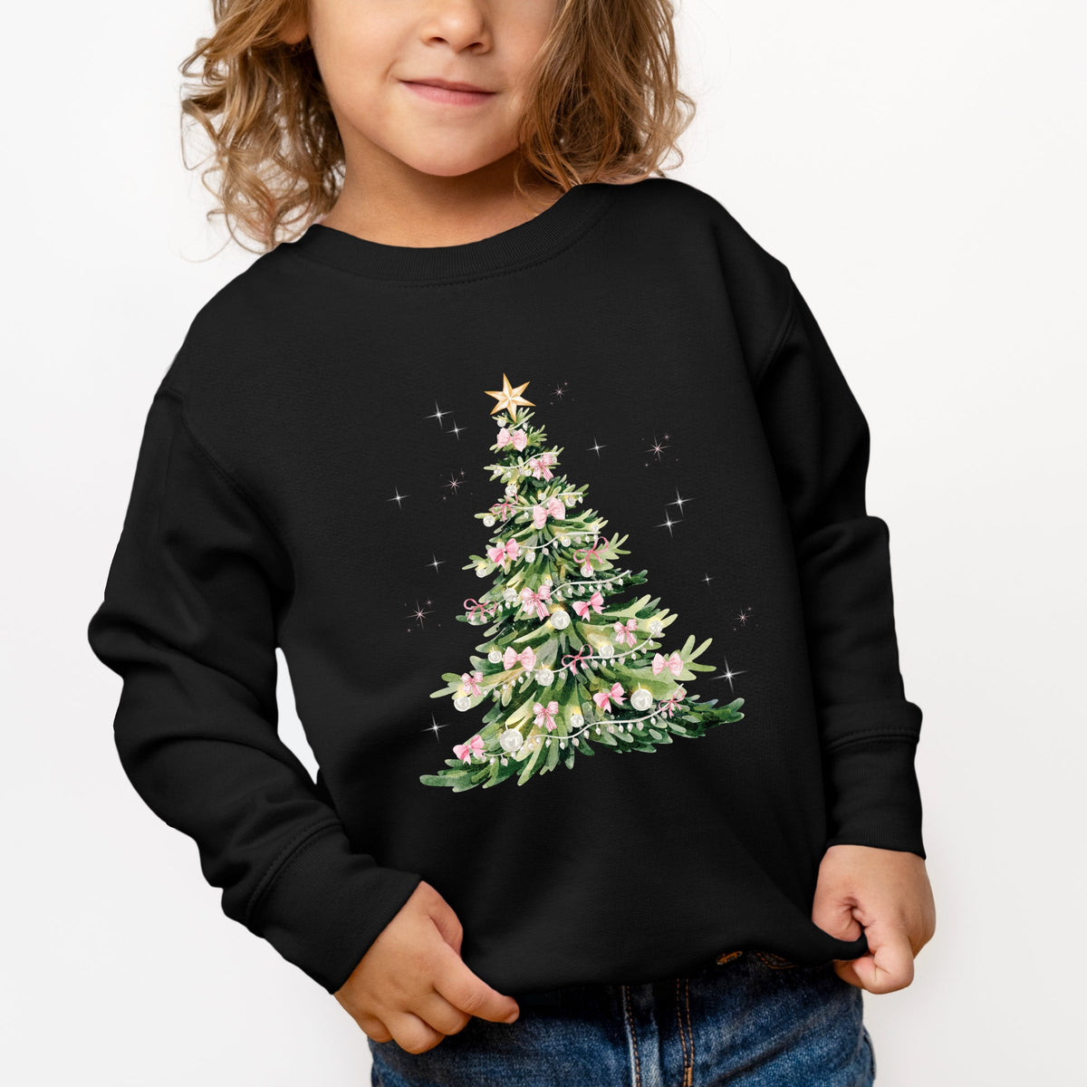 Watercolor Christmas Tree Sparkle - Toddler Graphic Sweatshirt