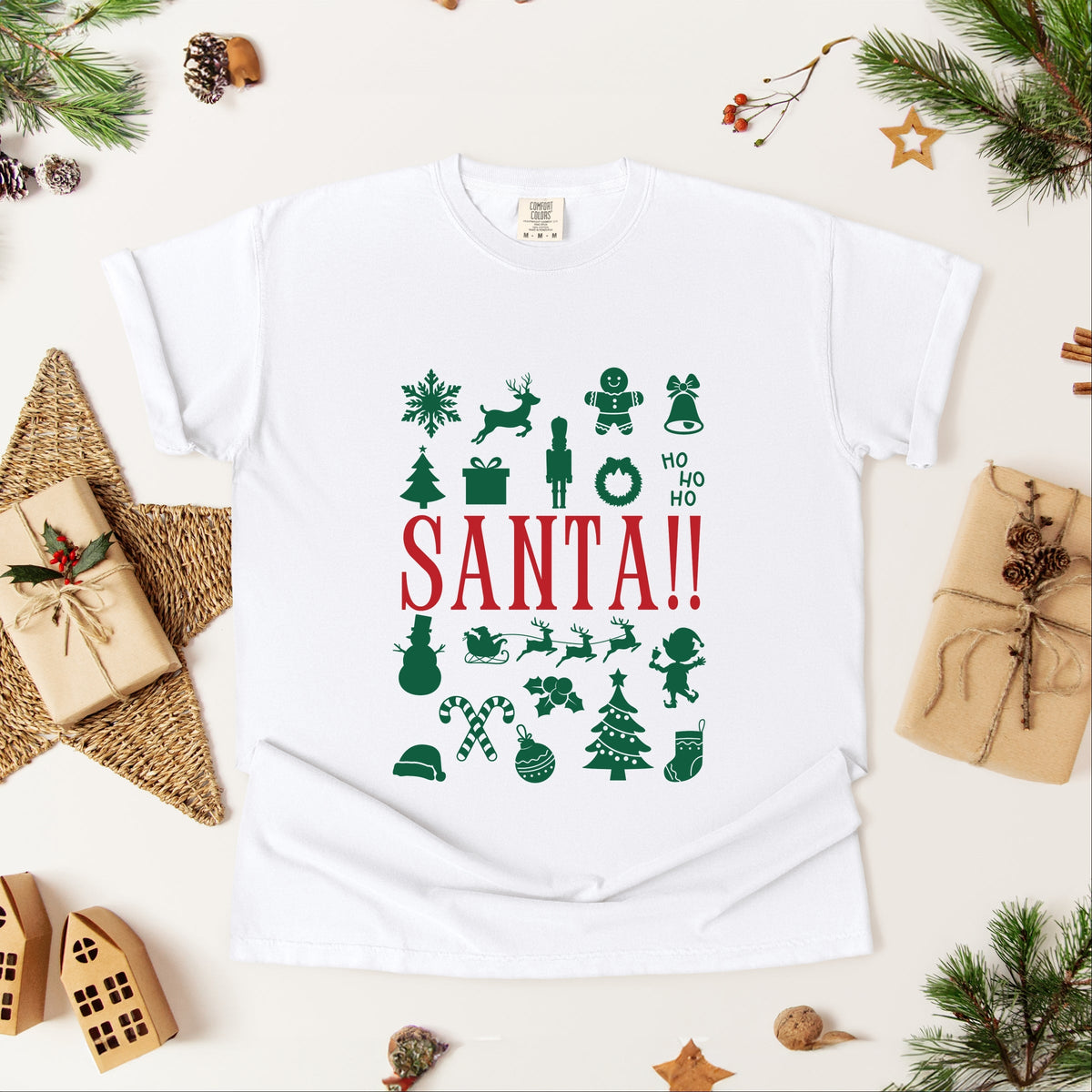 Santa Christmas Icons - Women's Garment Dyed Tee