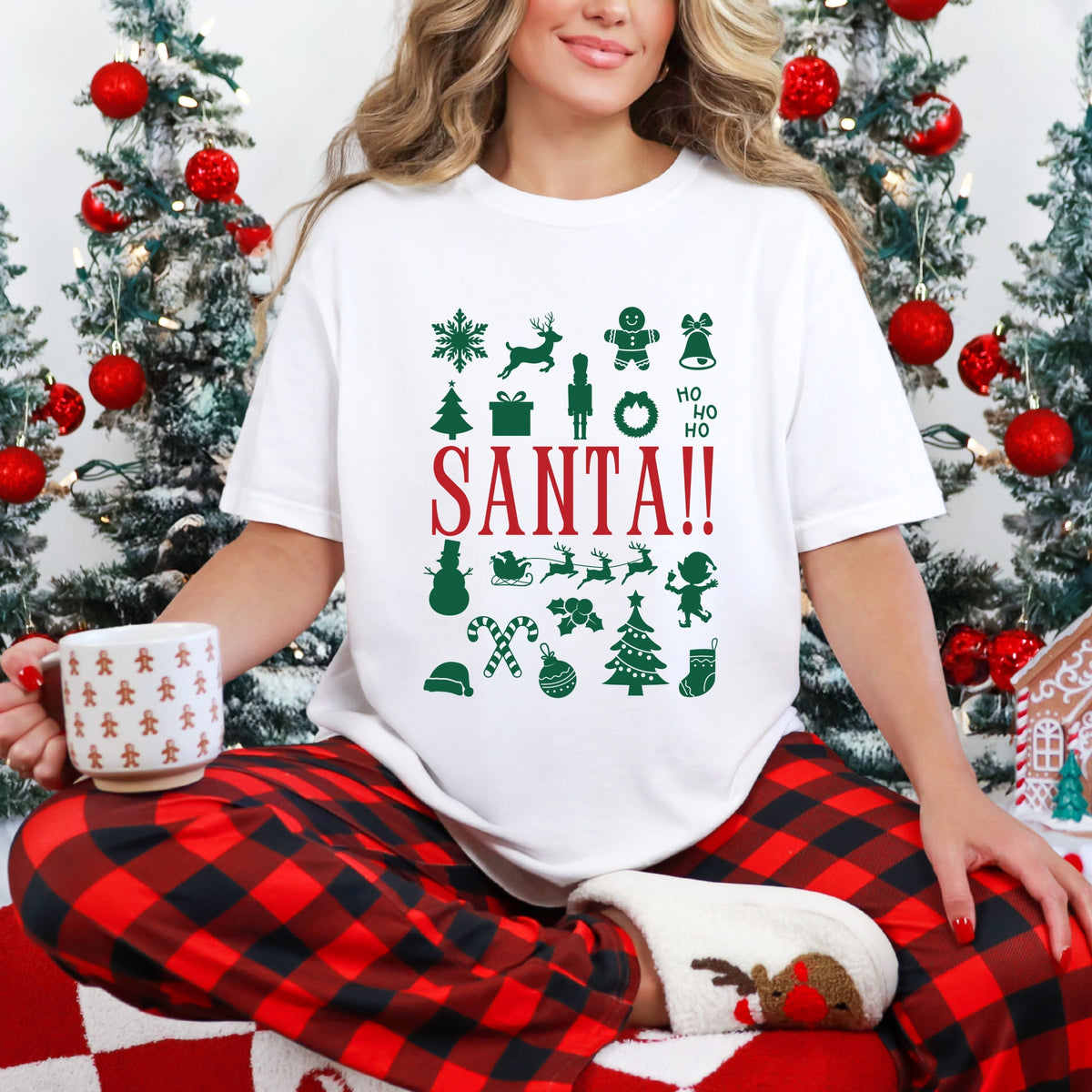 Santa Christmas Icons - Women's Garment Dyed Tee