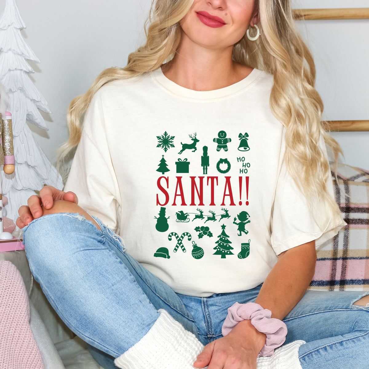 Santa Christmas Icons - Women's Garment Dyed Tee