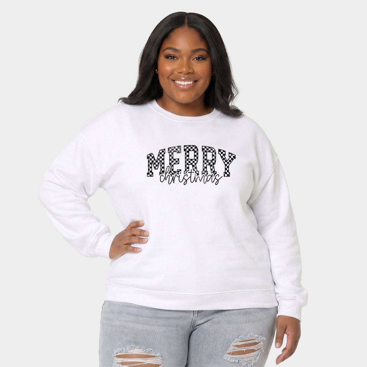 Merry Christmas Varsity Checkered - Women's Plus Sweatshirt