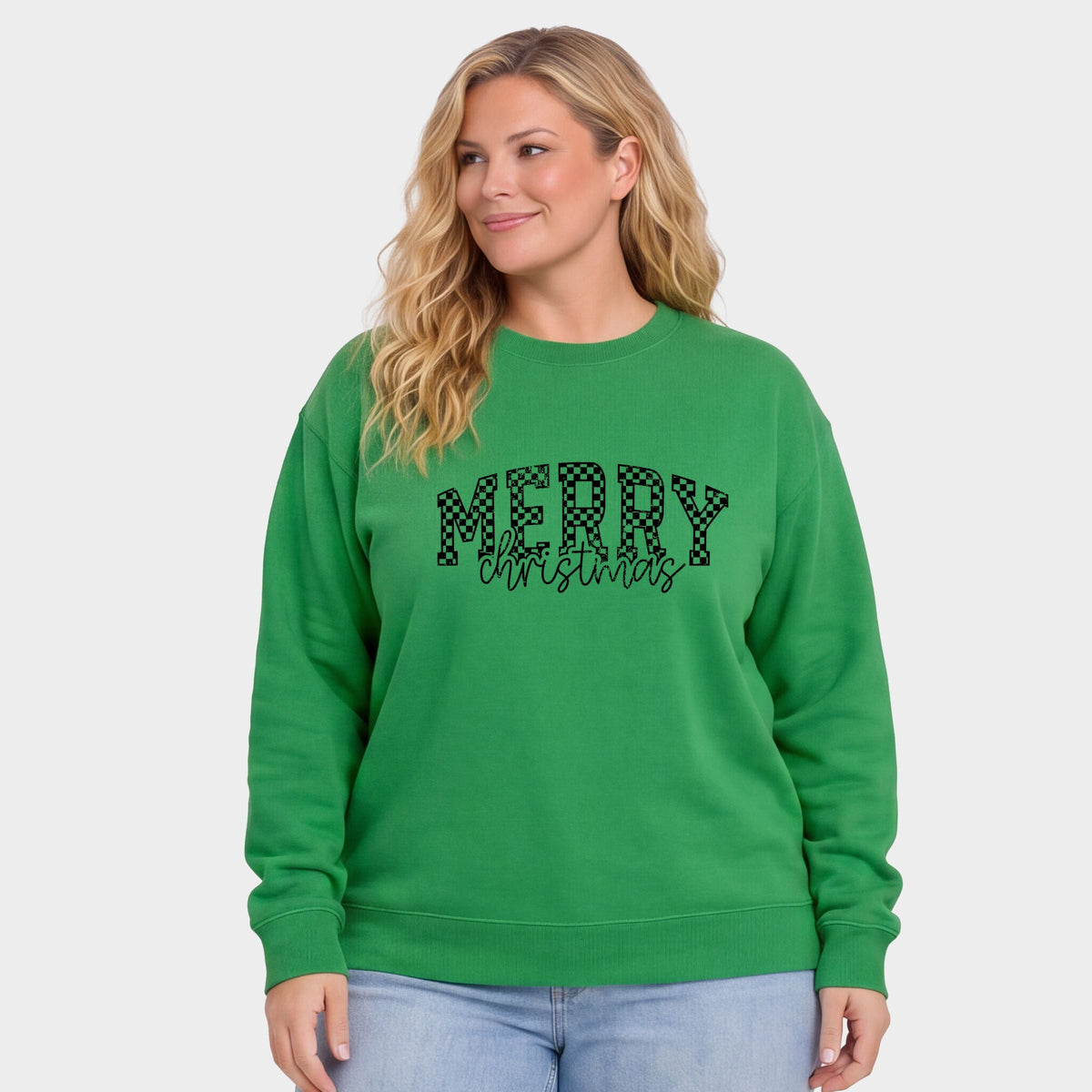 Merry Christmas Varsity Checkered - Women's Plus Sweatshirt
