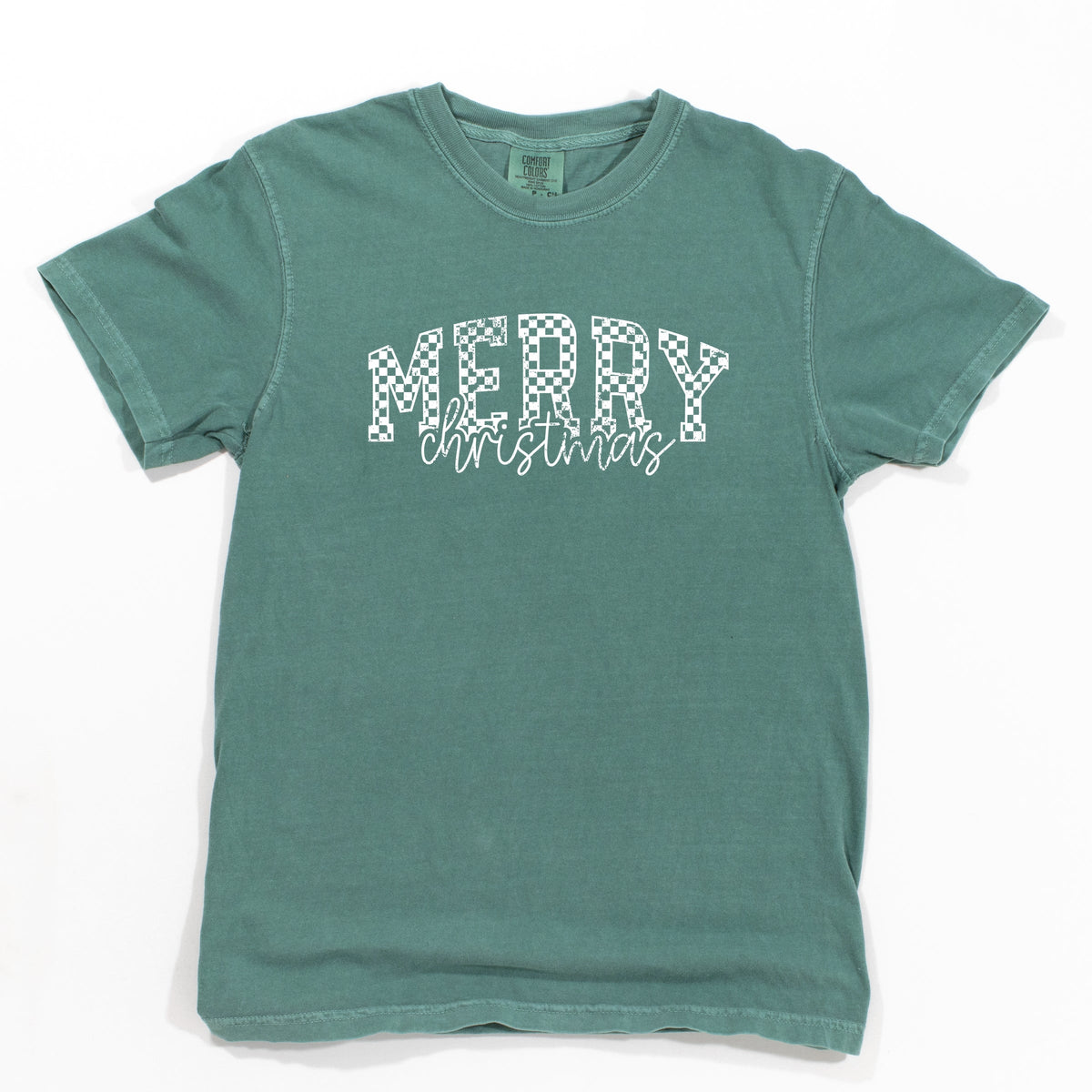 Merry Christmas Varsity Checkered - Garment Dyed Tee