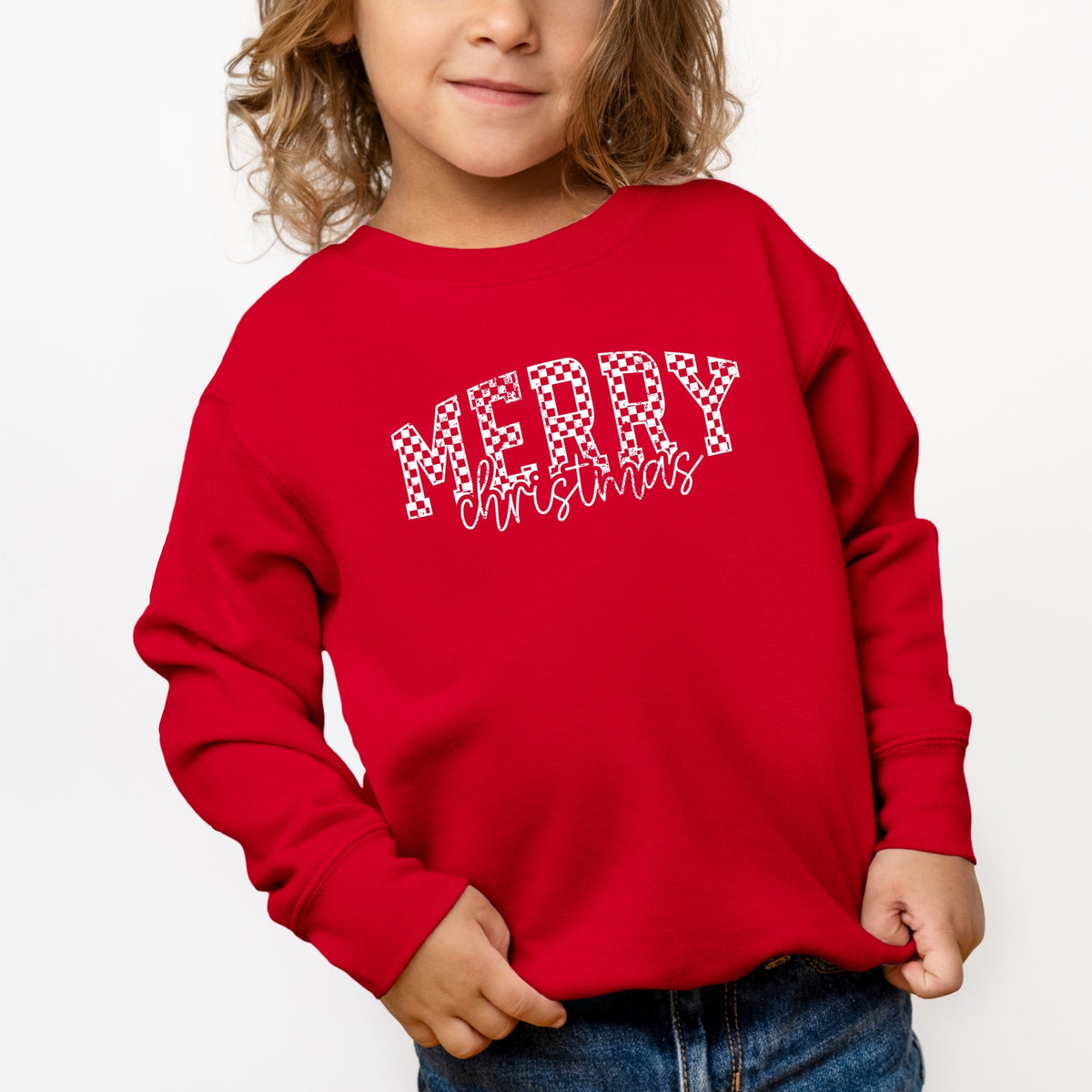 Merry Christmas Varsity Checkered - Toddler Graphic Sweatshirt