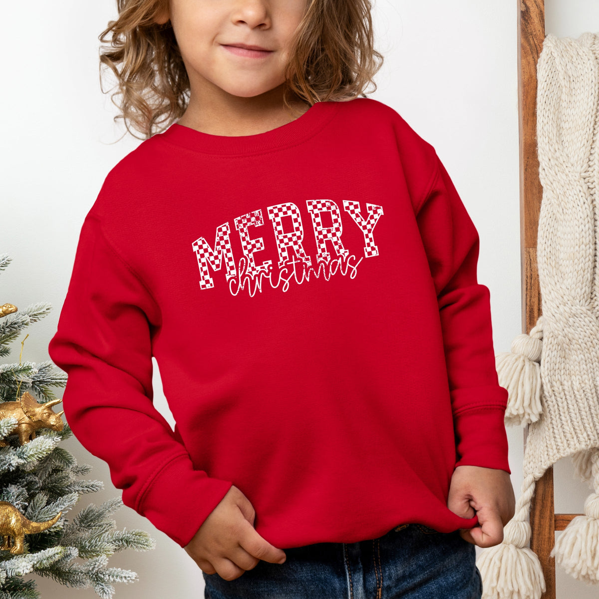 Merry Christmas Varsity Checkered - Toddler Graphic Sweatshirt