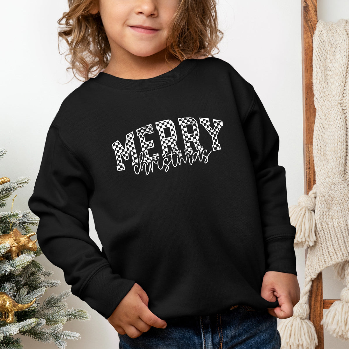 Merry Christmas Varsity Checkered - Toddler Graphic Sweatshirt