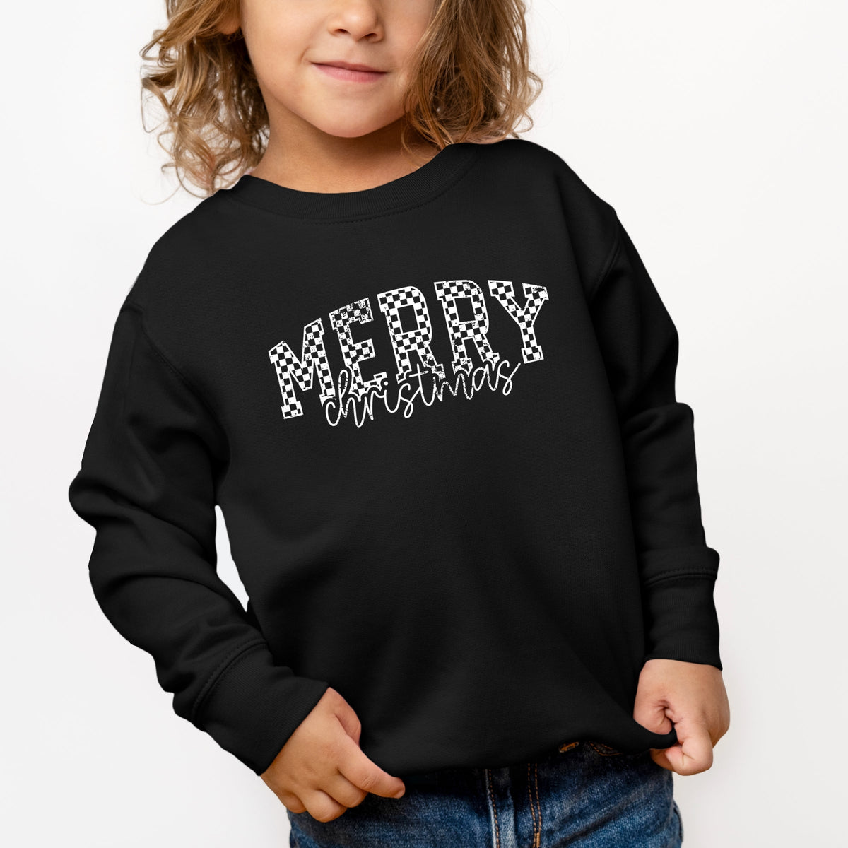 Merry Christmas Varsity Checkered - Toddler Graphic Sweatshirt