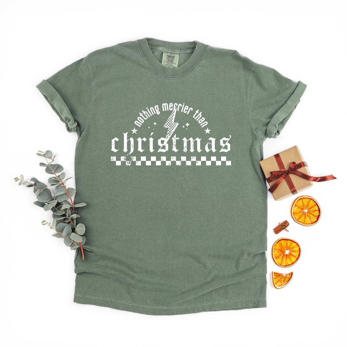 Nothing Merrier Than Christmas Grunge - Garment Dyed Tee