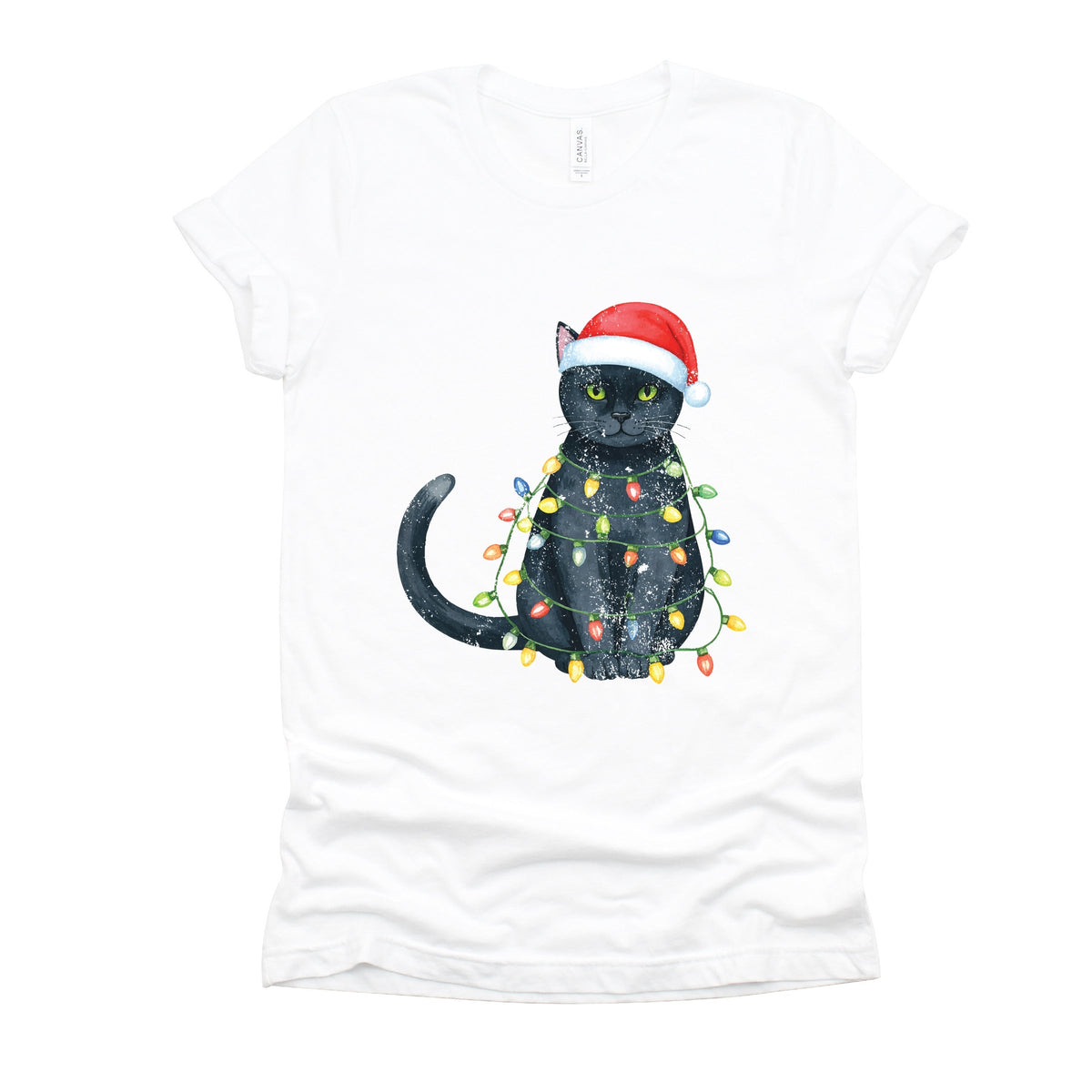 Black Cat Christmas Lights - Short Sleeve Tee