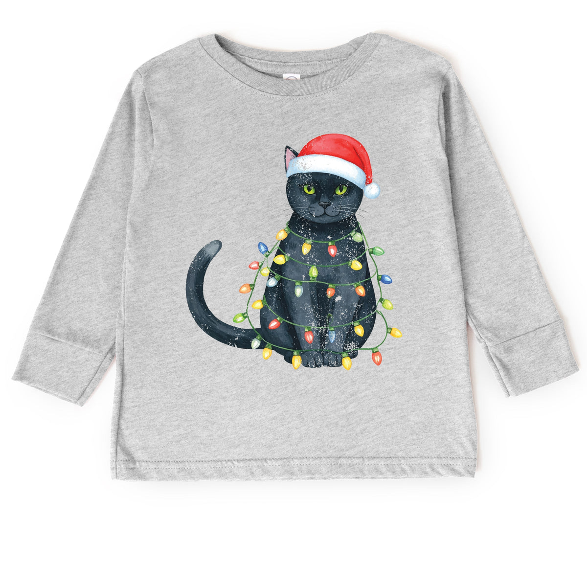 Black Cat Christmas Lights - Toddler Long Sleeve Graphic Tee