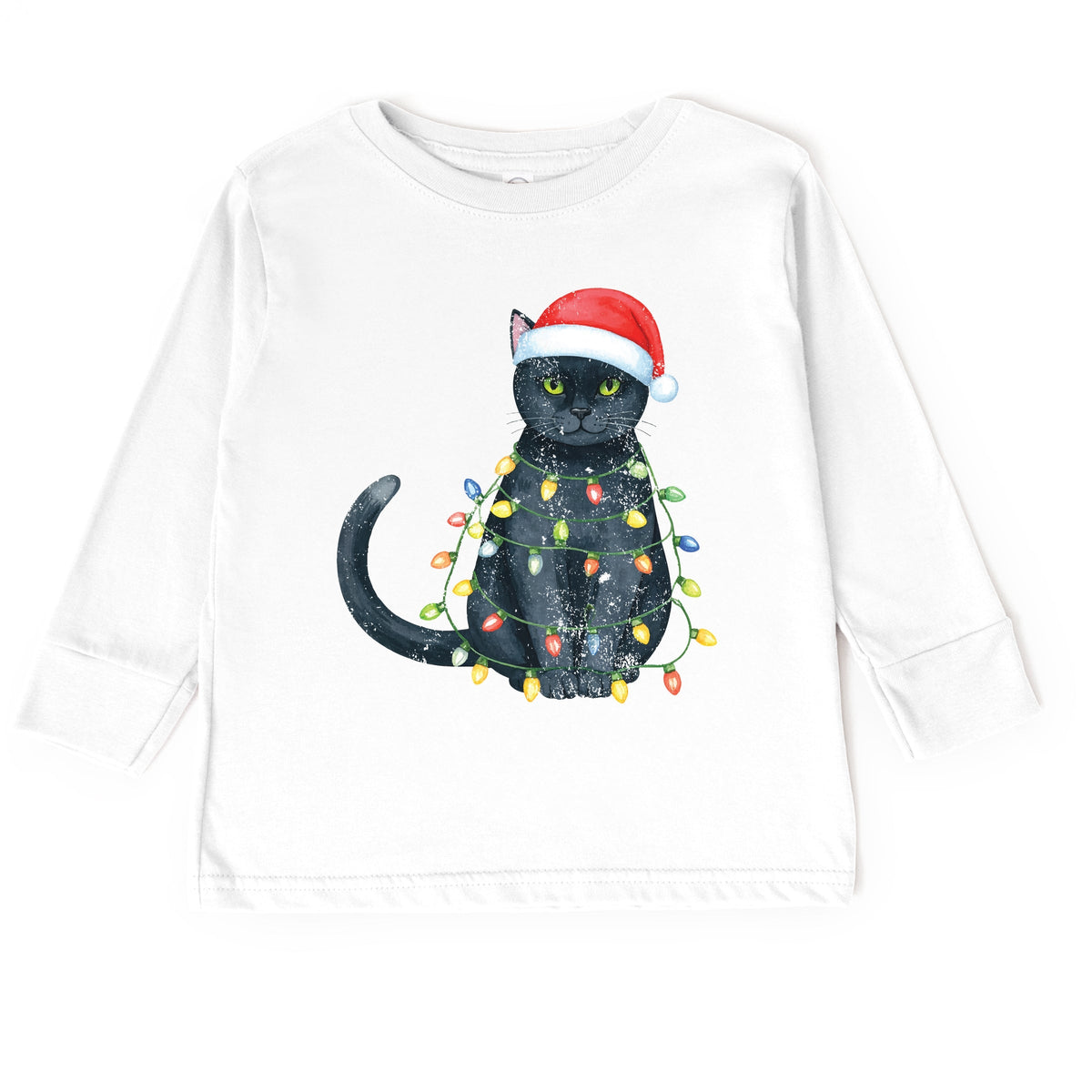 Black Cat Christmas Lights - Toddler Long Sleeve Graphic Tee