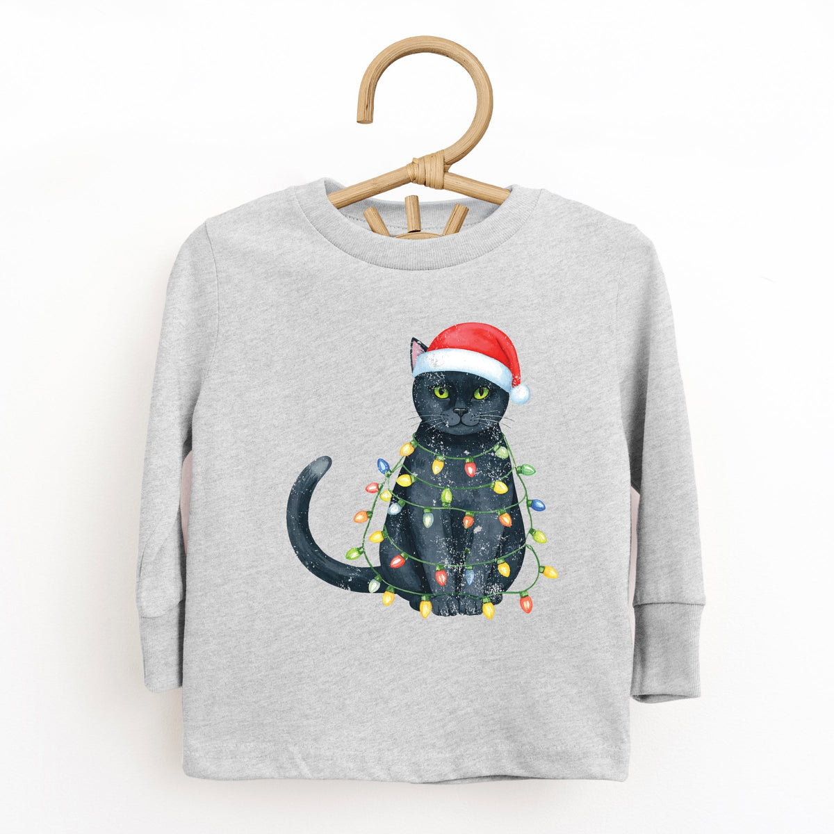 Black Cat Christmas Lights - Toddler Long Sleeve Graphic Tee
