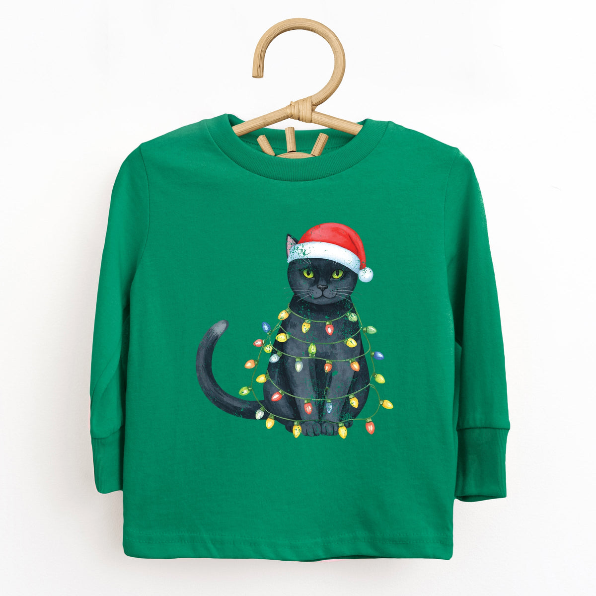 Black Cat Christmas Lights - Toddler Long Sleeve Graphic Tee
