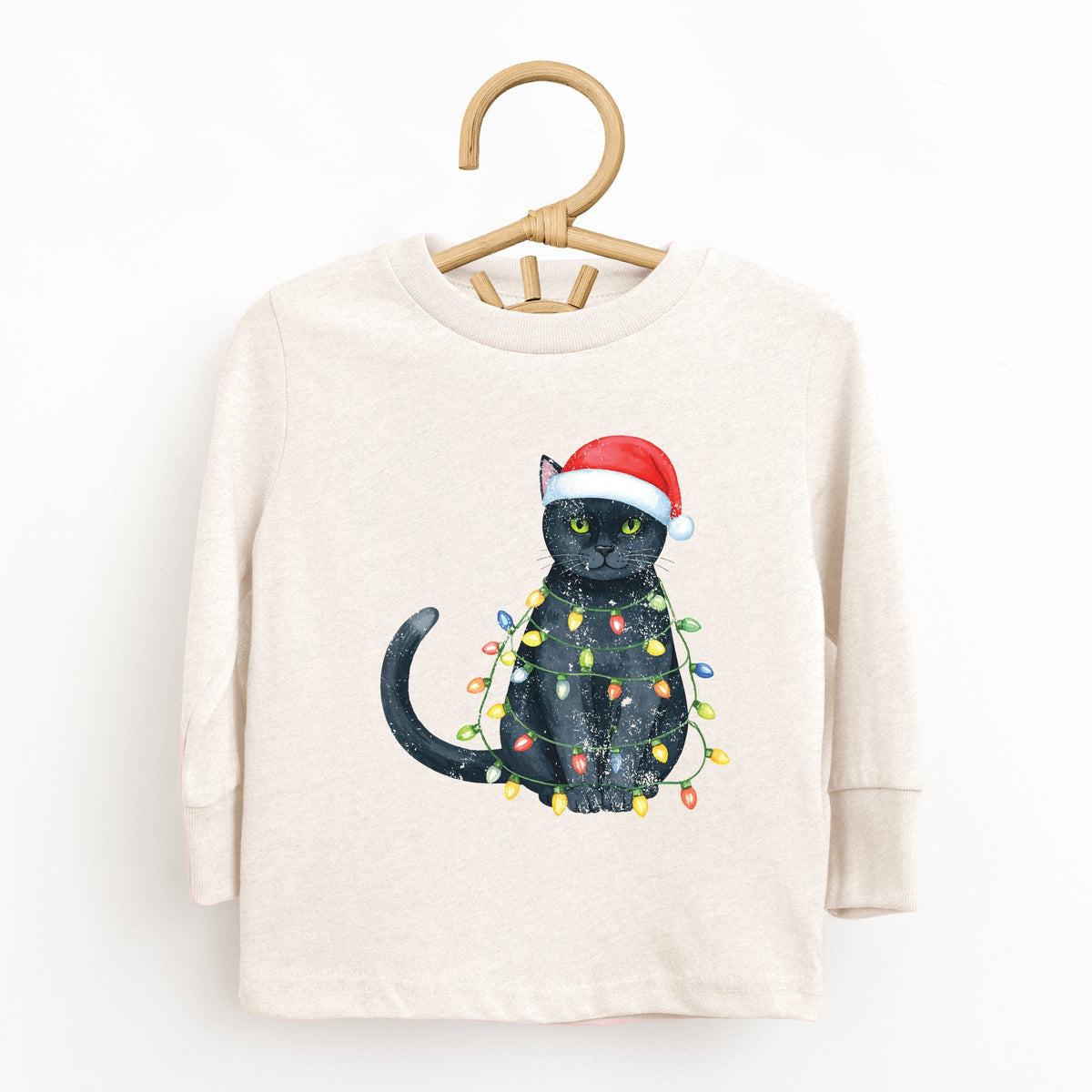 Black Cat Christmas Lights - Toddler Long Sleeve Graphic Tee