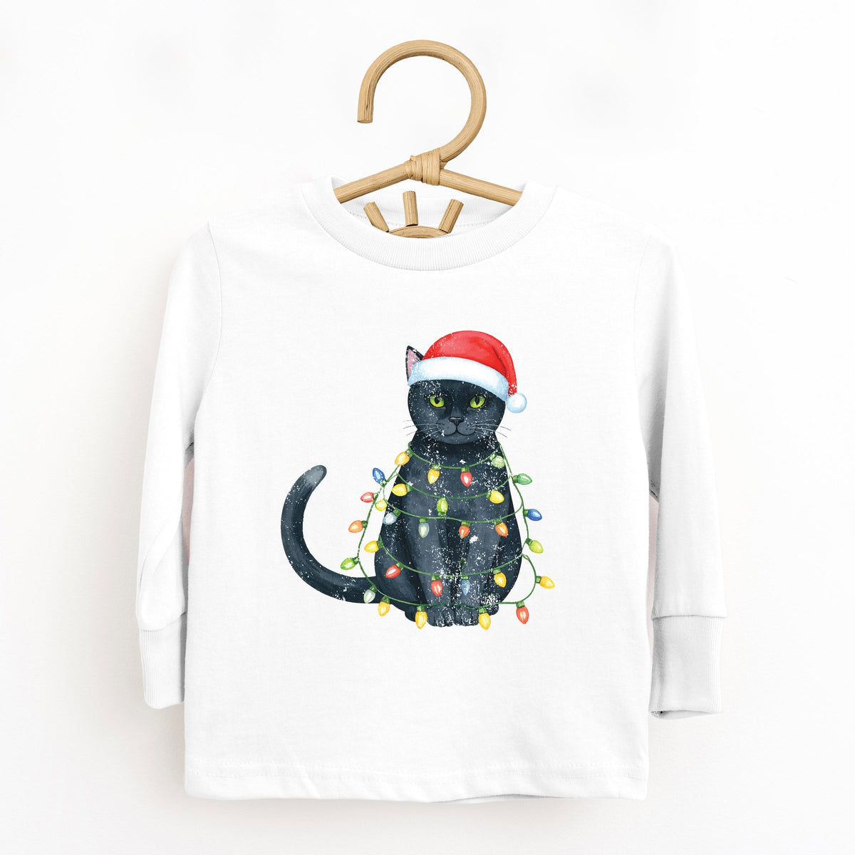 Black Cat Christmas Lights - Toddler Long Sleeve Graphic Tee