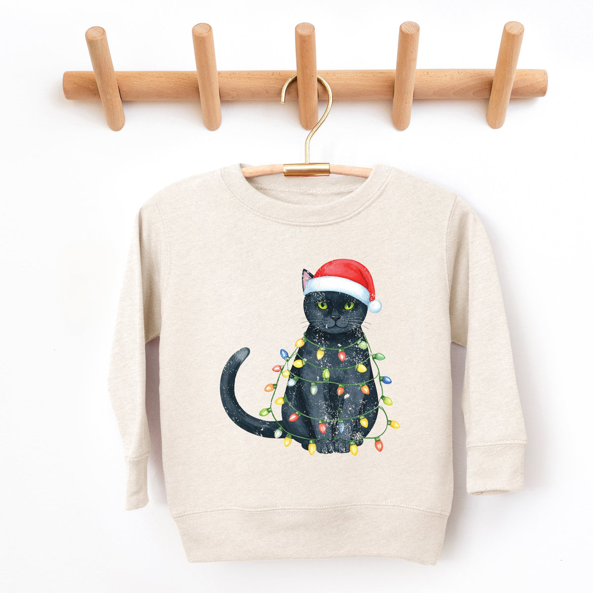 Black Cat Christmas Lights - Toddler Graphic Sweatshirt