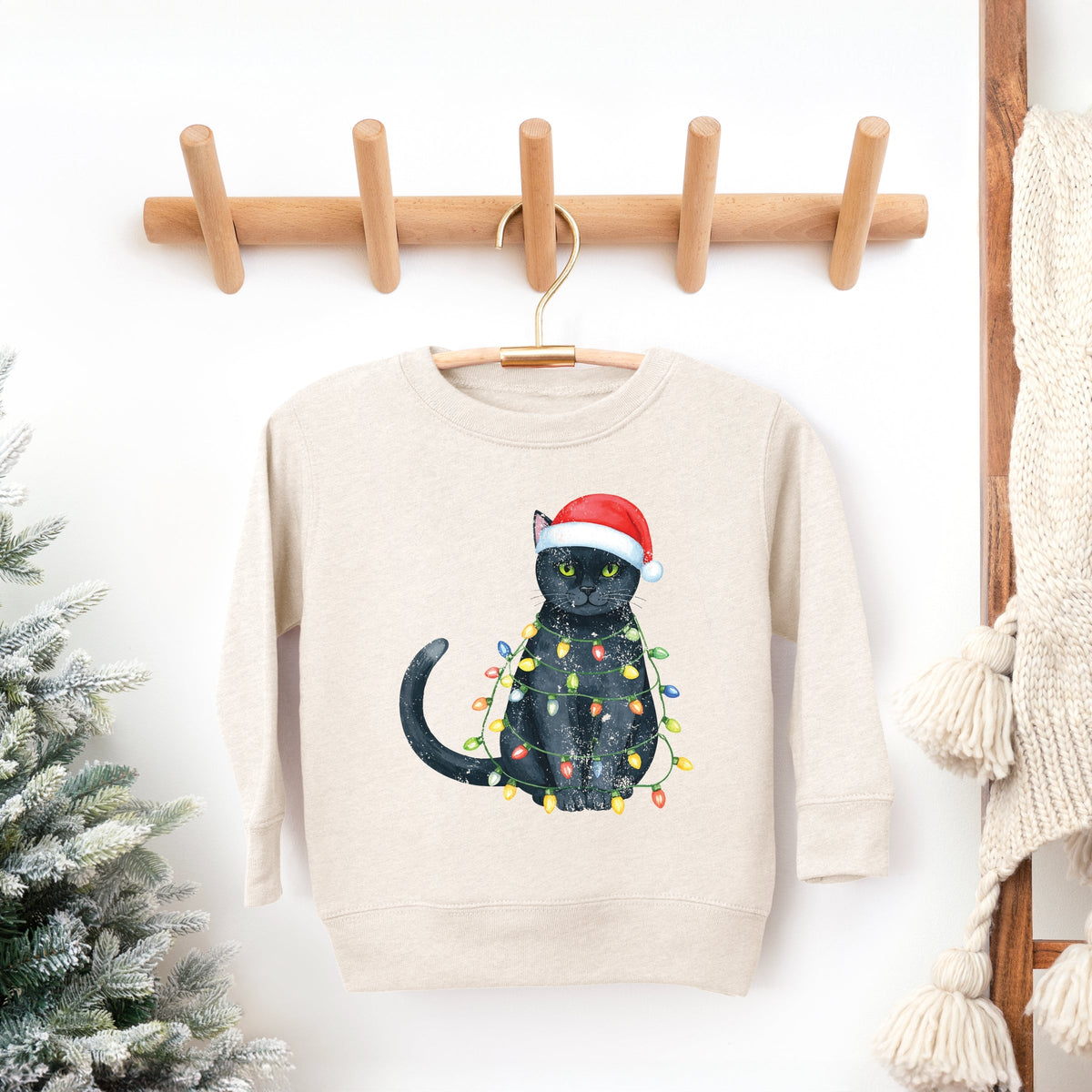 Black Cat Christmas Lights - Toddler Graphic Sweatshirt