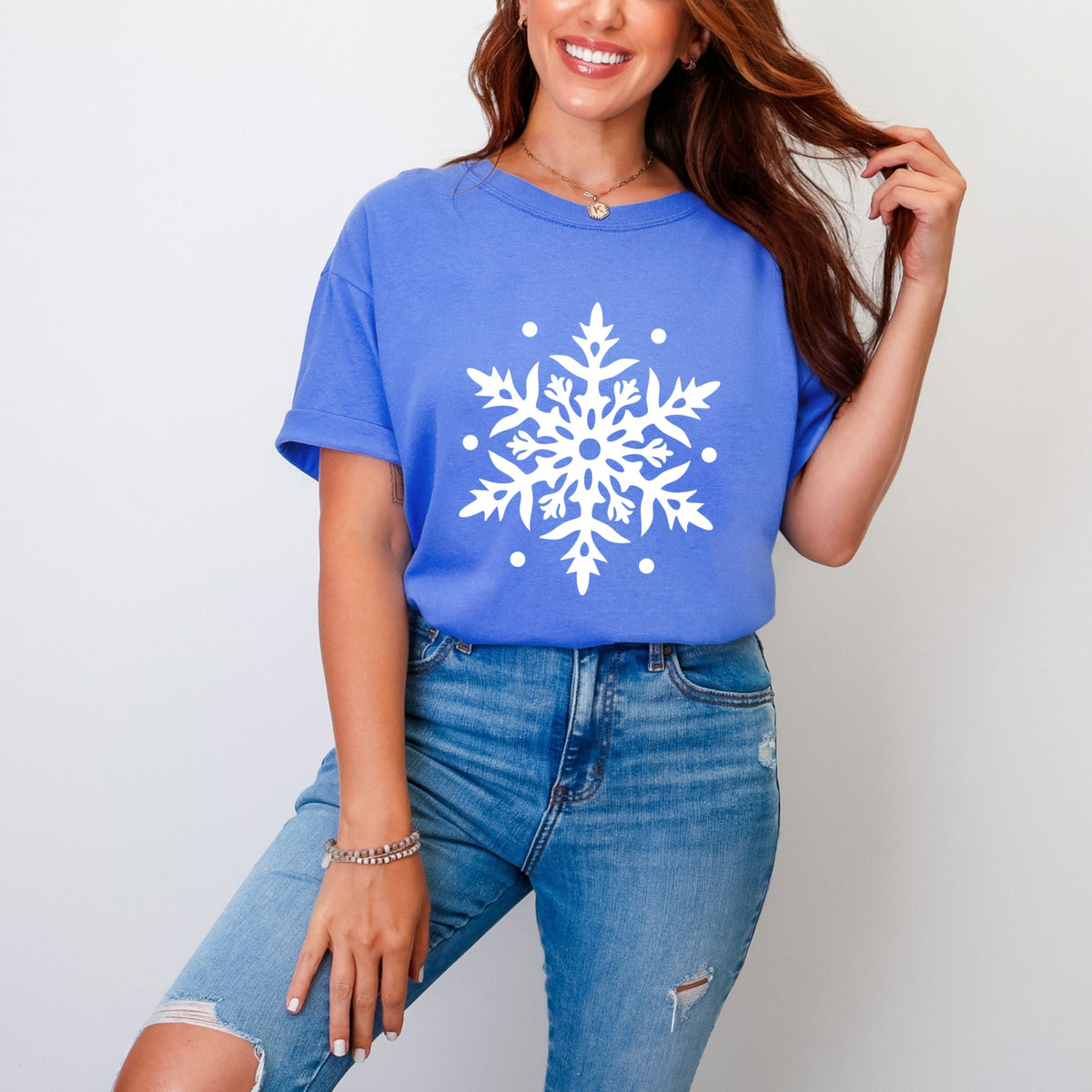 White Snowflake - Women's Garment Dyed Graphic T-Shirt