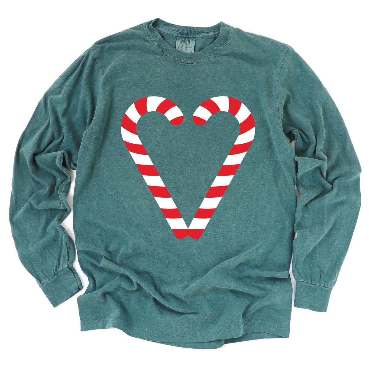 Candy Cane Heart - Women's Garment Dyed Long Sleeve
