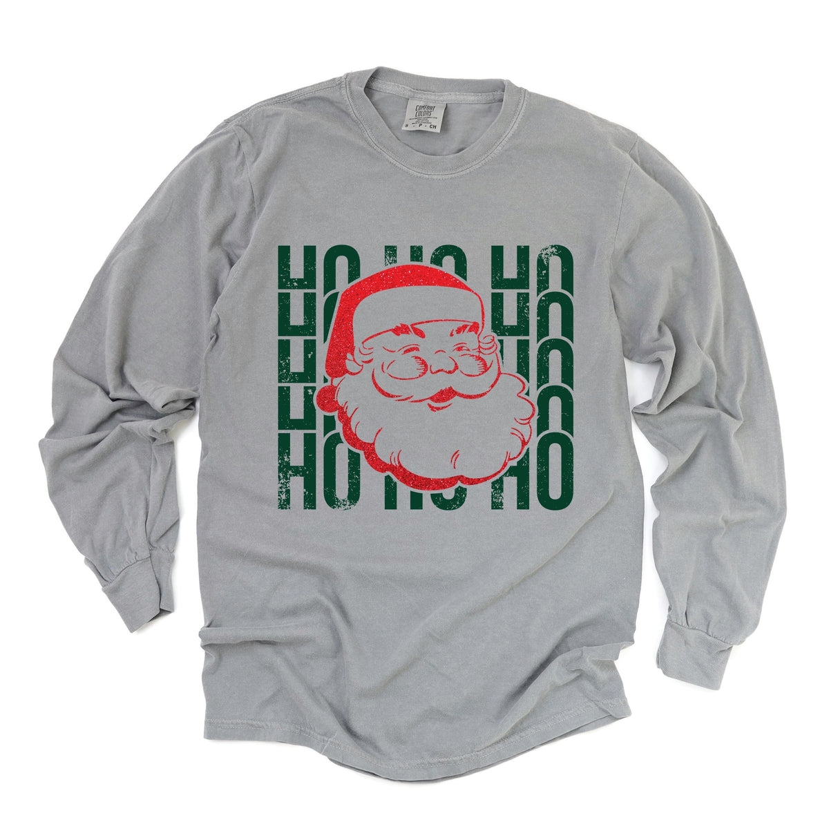 Ho Ho Ho Glitter Santa - Women's Garment Dyed Long Sleeve