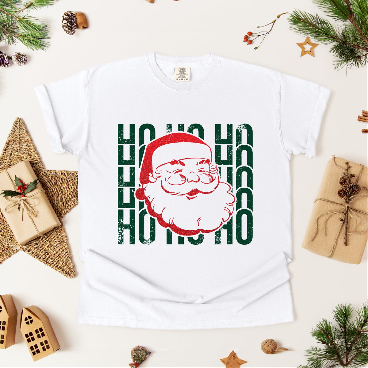 Ho Ho Ho Glitter Santa - Women's Garment Dyed Tee