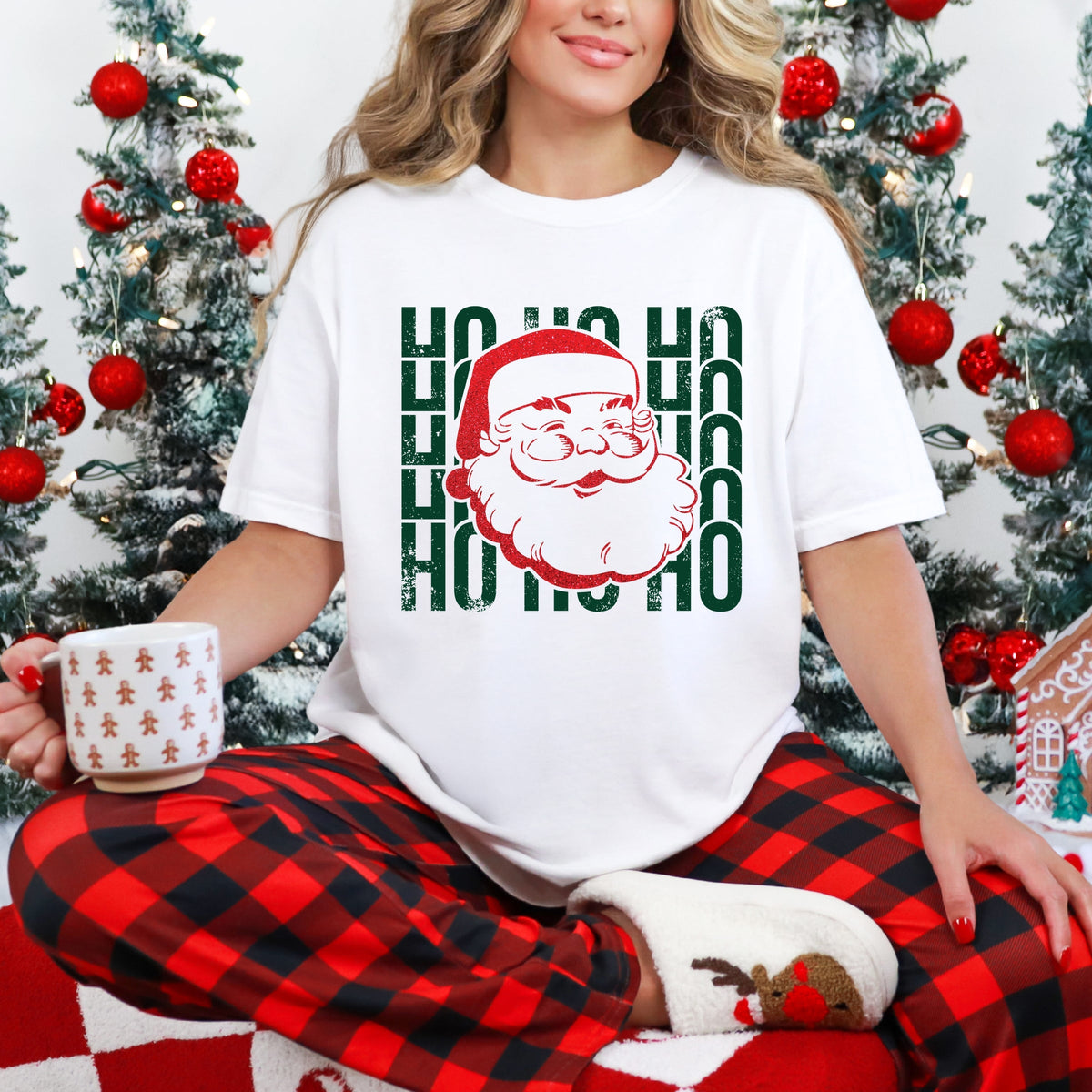 Ho Ho Ho Glitter Santa - Women's Garment Dyed Tee