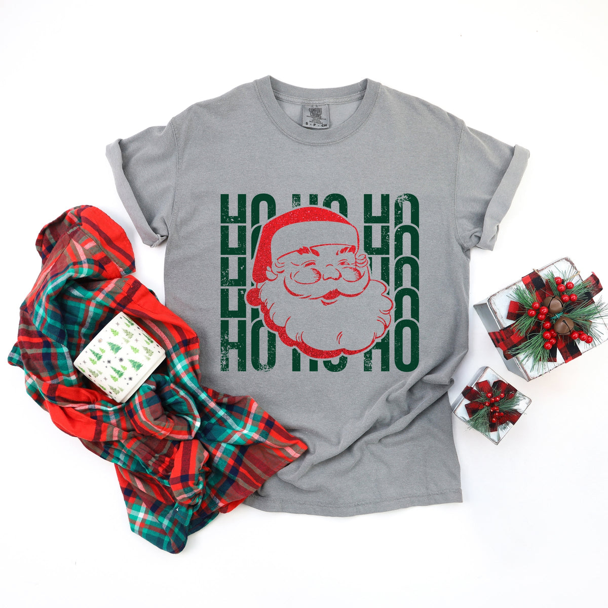 Ho Ho Ho Glitter Santa - Women's Garment Dyed Tee