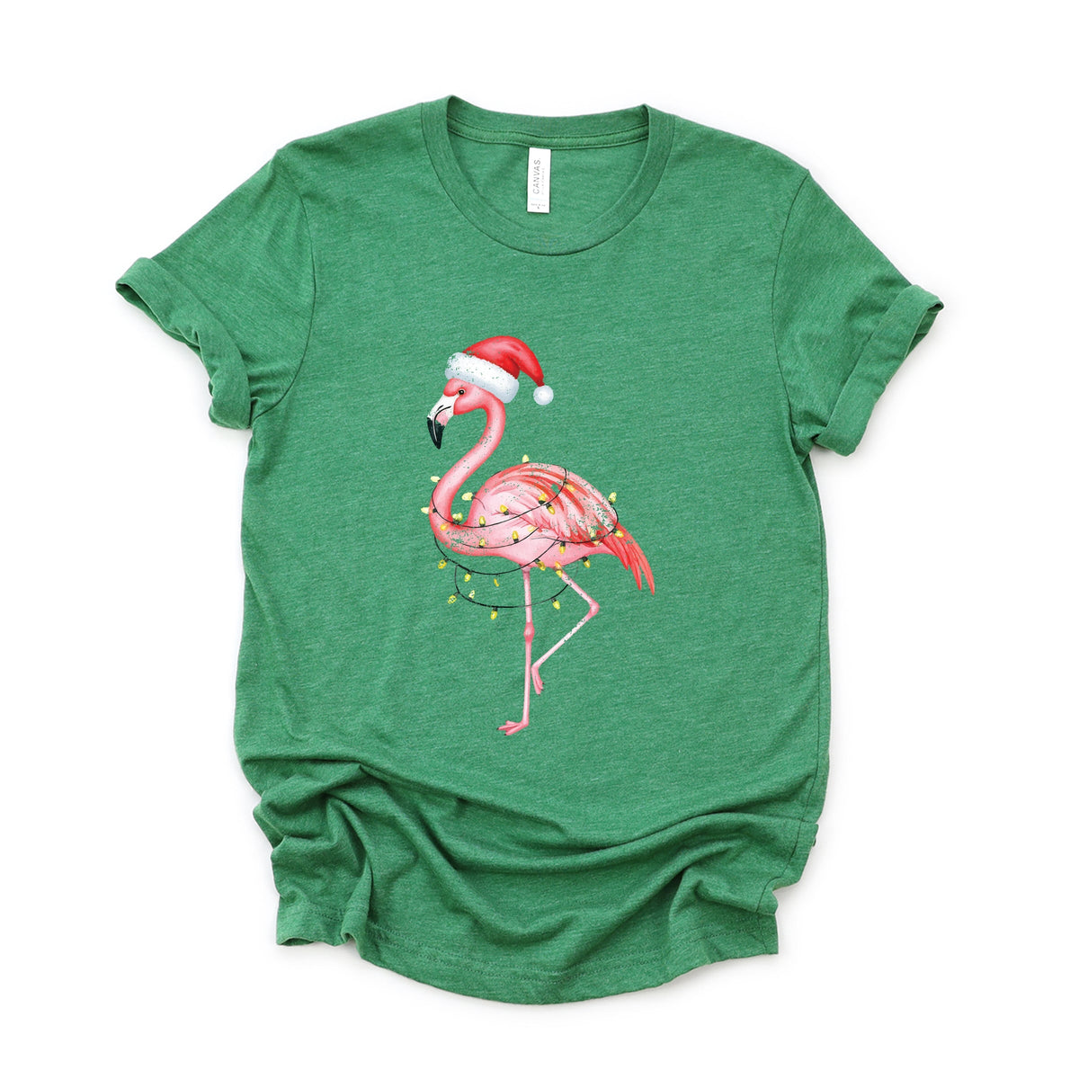 Flamingo Christmas Lights Watercolor - Short Sleeve Tee