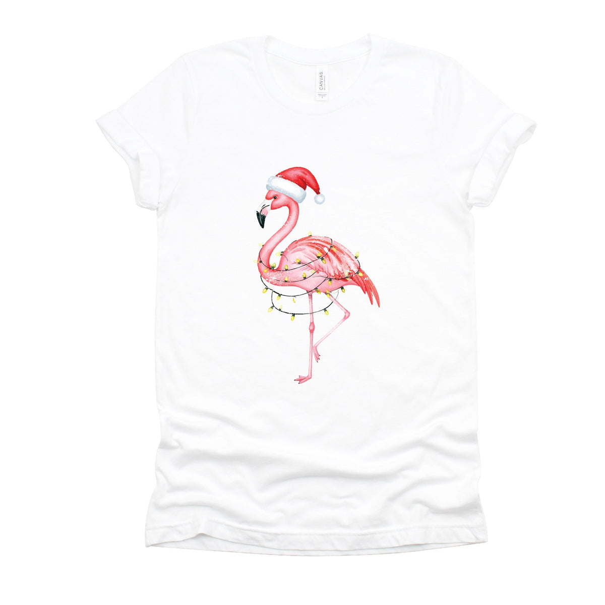 Flamingo Christmas Lights Watercolor - Short Sleeve Tee