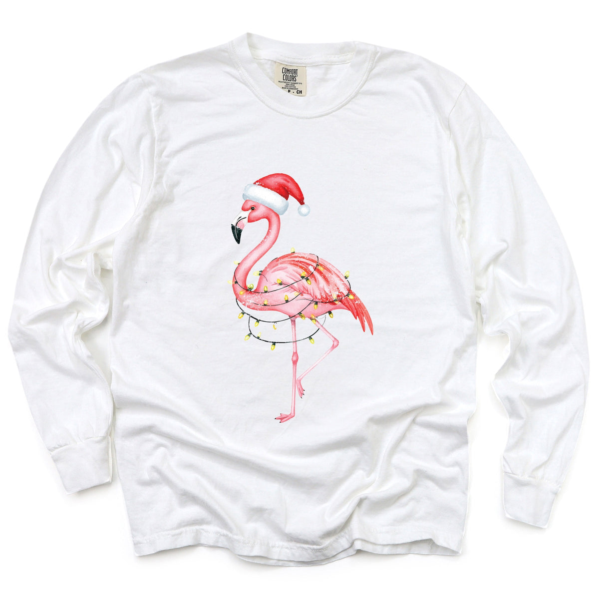 Flamingo Christmas Lights Watercolor - Garment Dyed Long Sleeve
