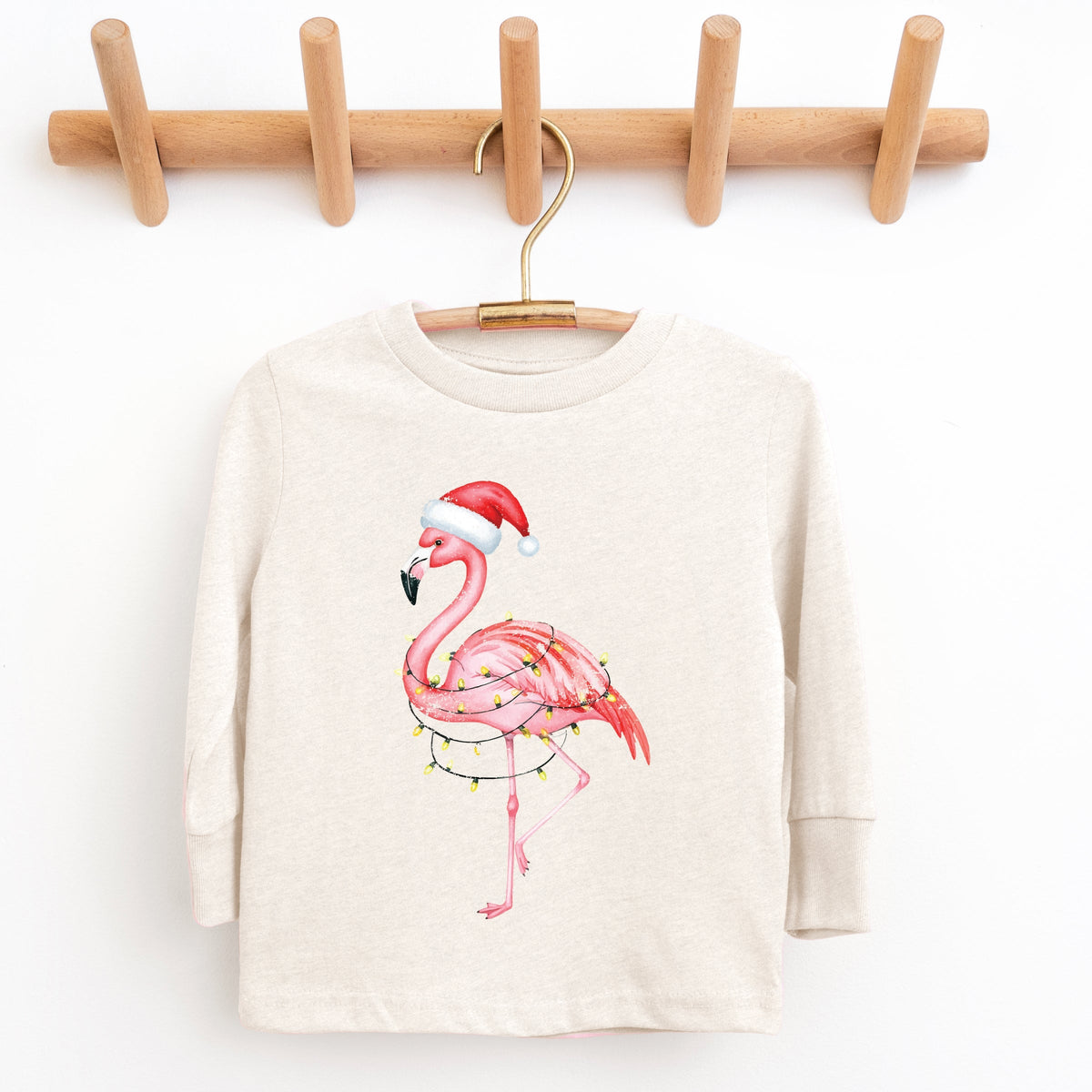 Flamingo Christmas Lights Watercolor - Youth Long Sleeve Graphic T-Shirt