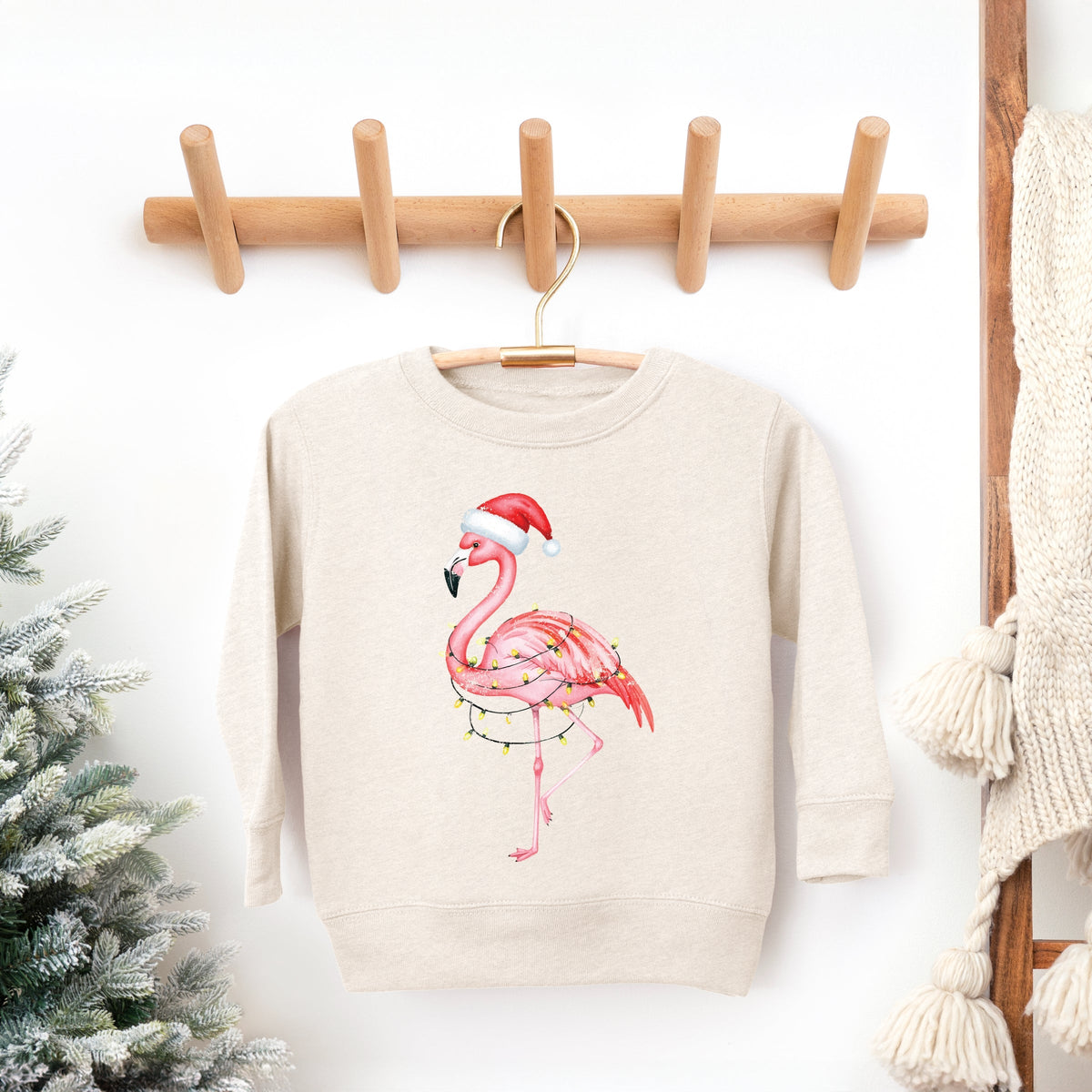 Flamingo Christmas Lights Watercolor - Toddler Graphic Sweatshirt