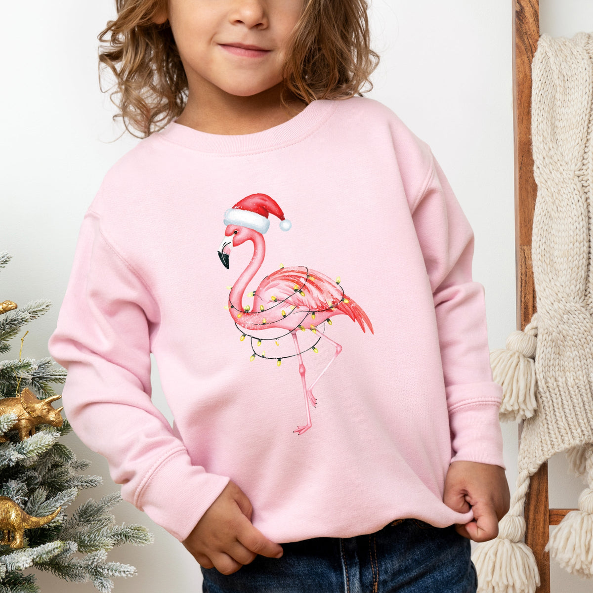Flamingo Christmas Lights Watercolor - Toddler Graphic Sweatshirt