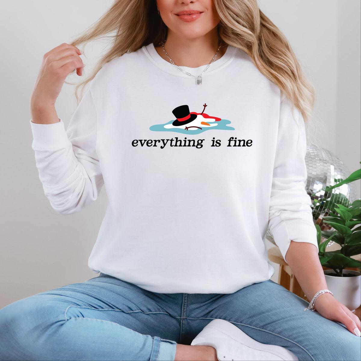 Everything Is Fine Melted Snowman - Garment Dyed Long Sleeve