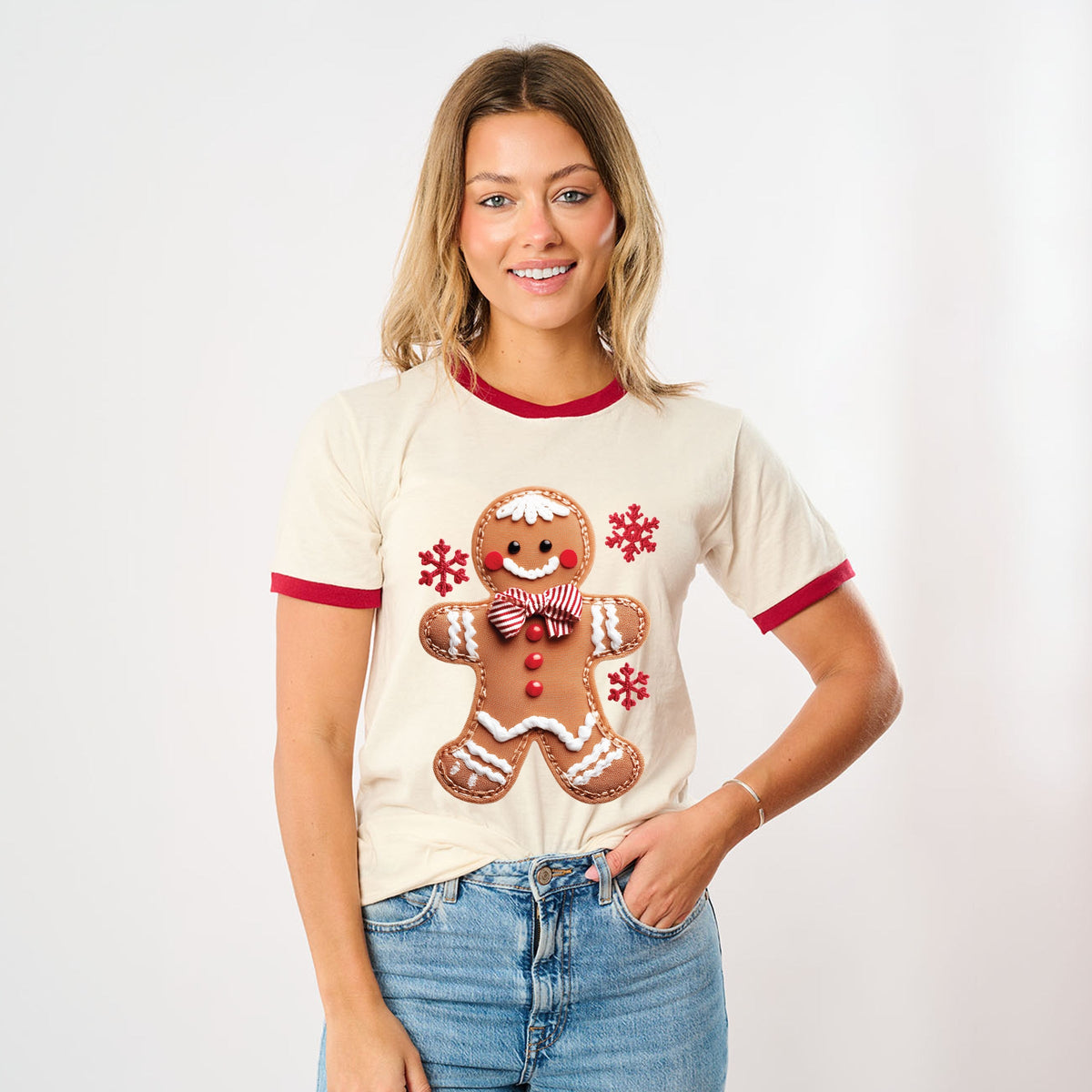 Gingerbread Patchwork Print - Women's Ringer Tee