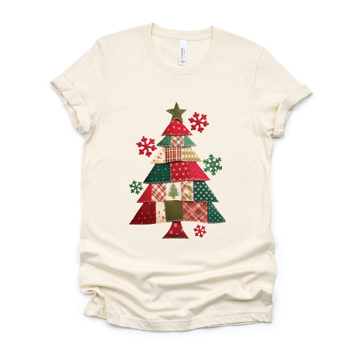 Christmas Tree Patchwork Print - Women's Short Sleeve Graphic T-Shirt