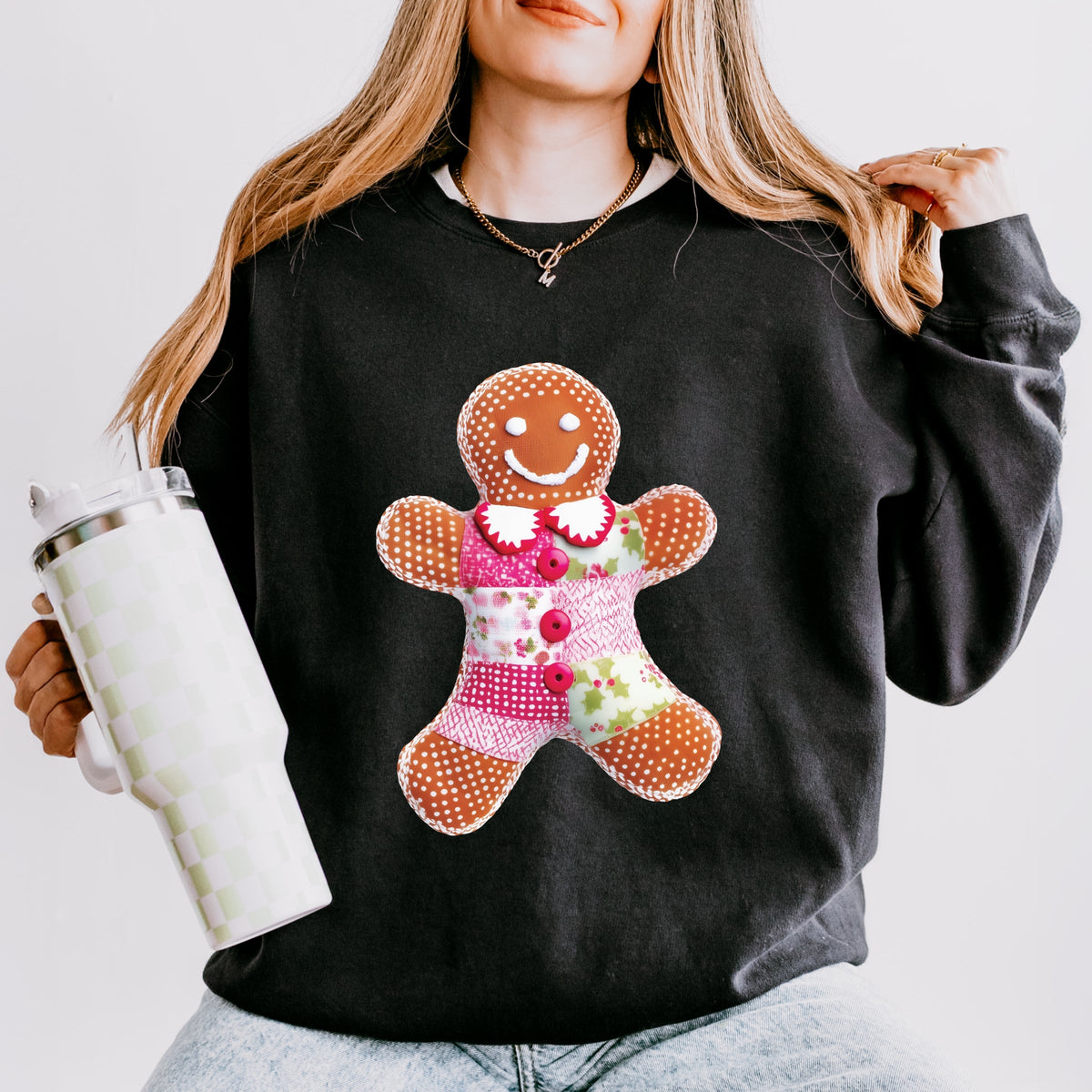 Gingerbread Polka Dot Patchwork Print - Women's Lightweight Garment Dyed Sweatshirt