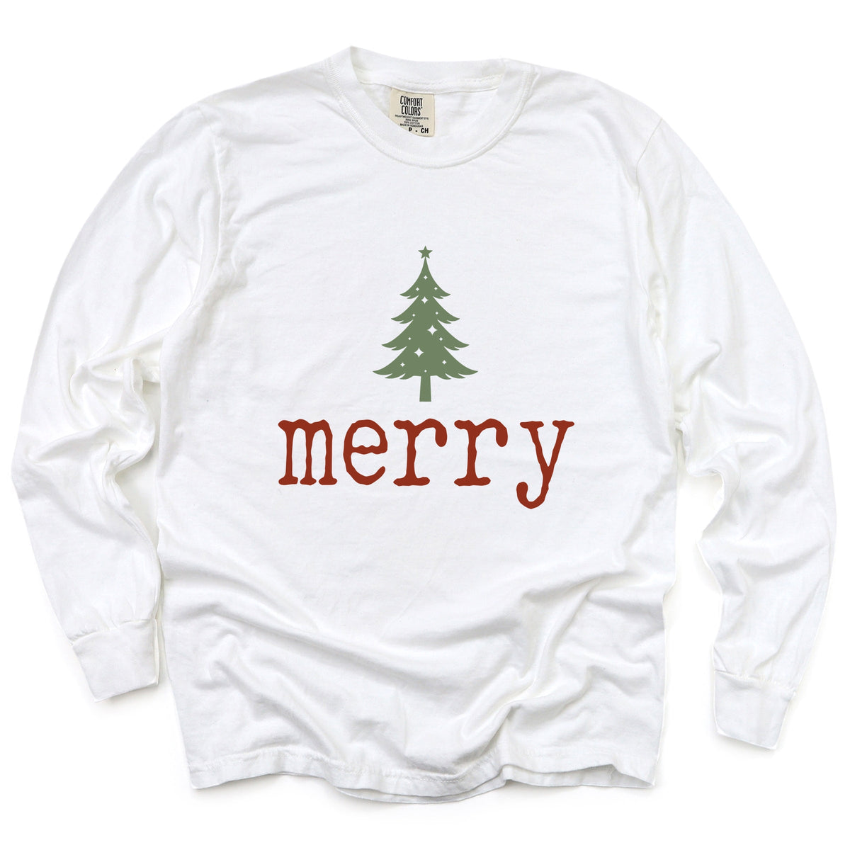 Merry Christmas Tree Stars - Women's Garment Dyed Long Sleeve Graphic T-Shirt