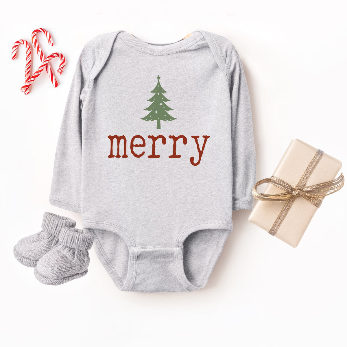 Merry Christmas Tree Stars - Baby Long Sleeve Bodysuit