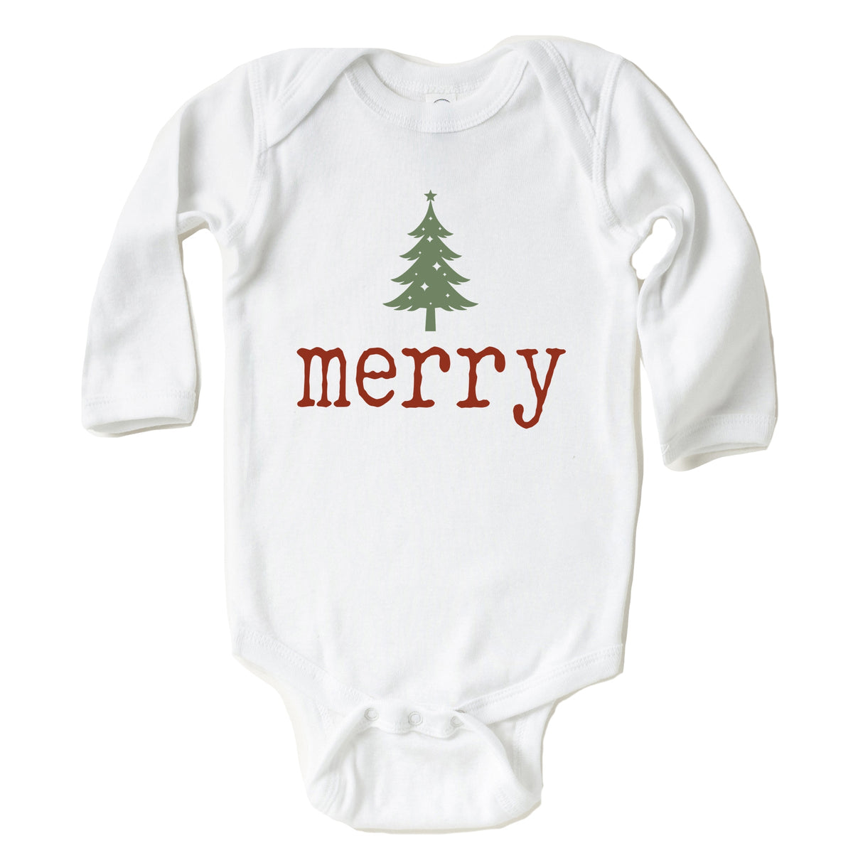 Merry Christmas Tree Stars - Baby Long Sleeve Bodysuit