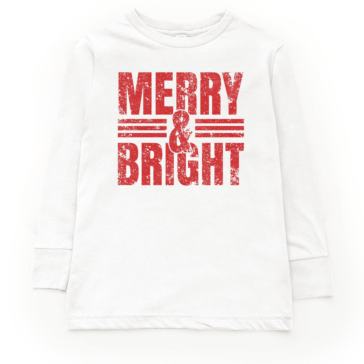 Merry & Bright Distressed - Youth Long Sleeve Graphic T-Shirt