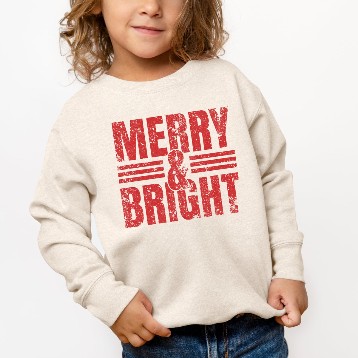 Merry & Bright Distressed - Toddler Graphic Sweatshirt