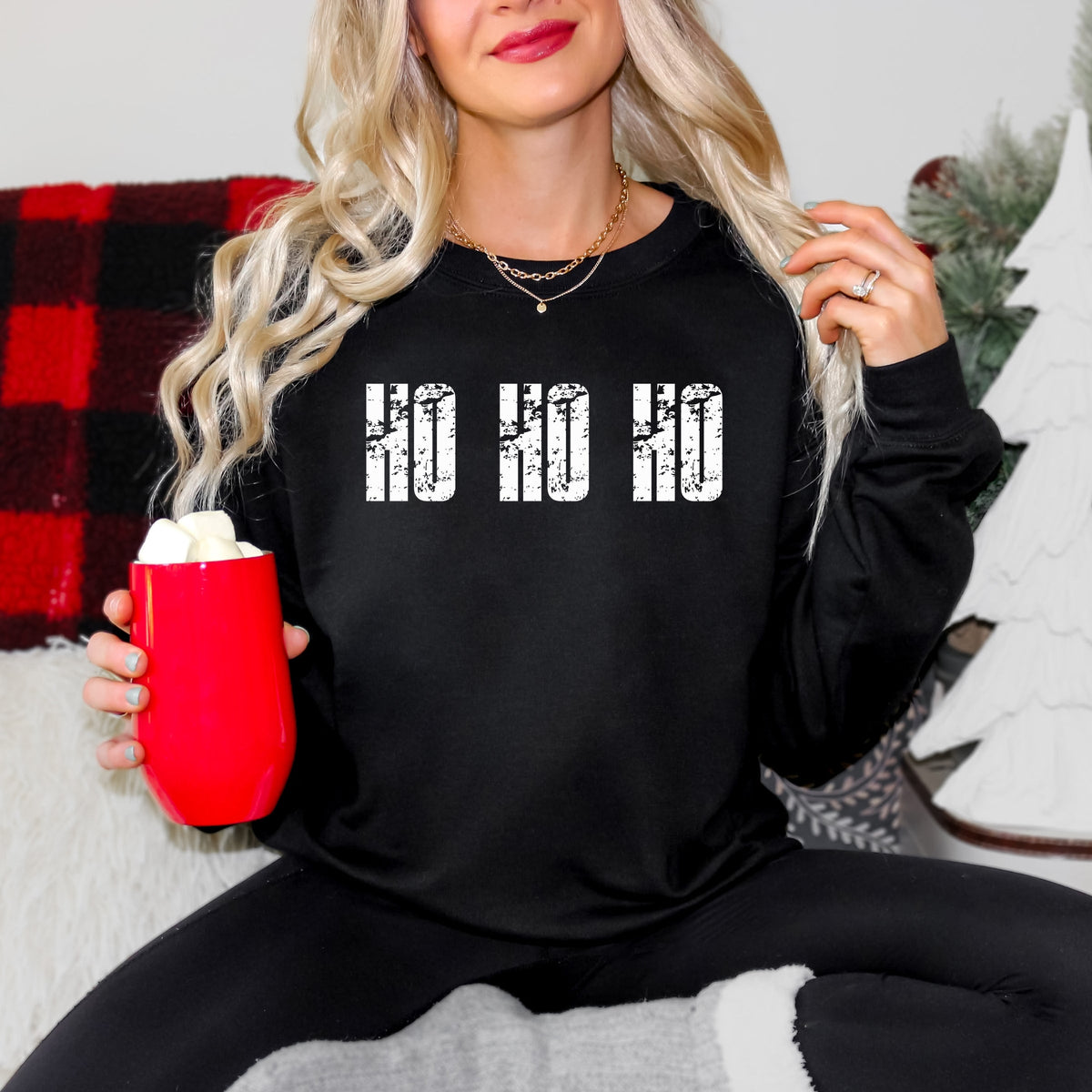 Ho Ho Ho Block Distressed - Women's Graphic Sweatshirt