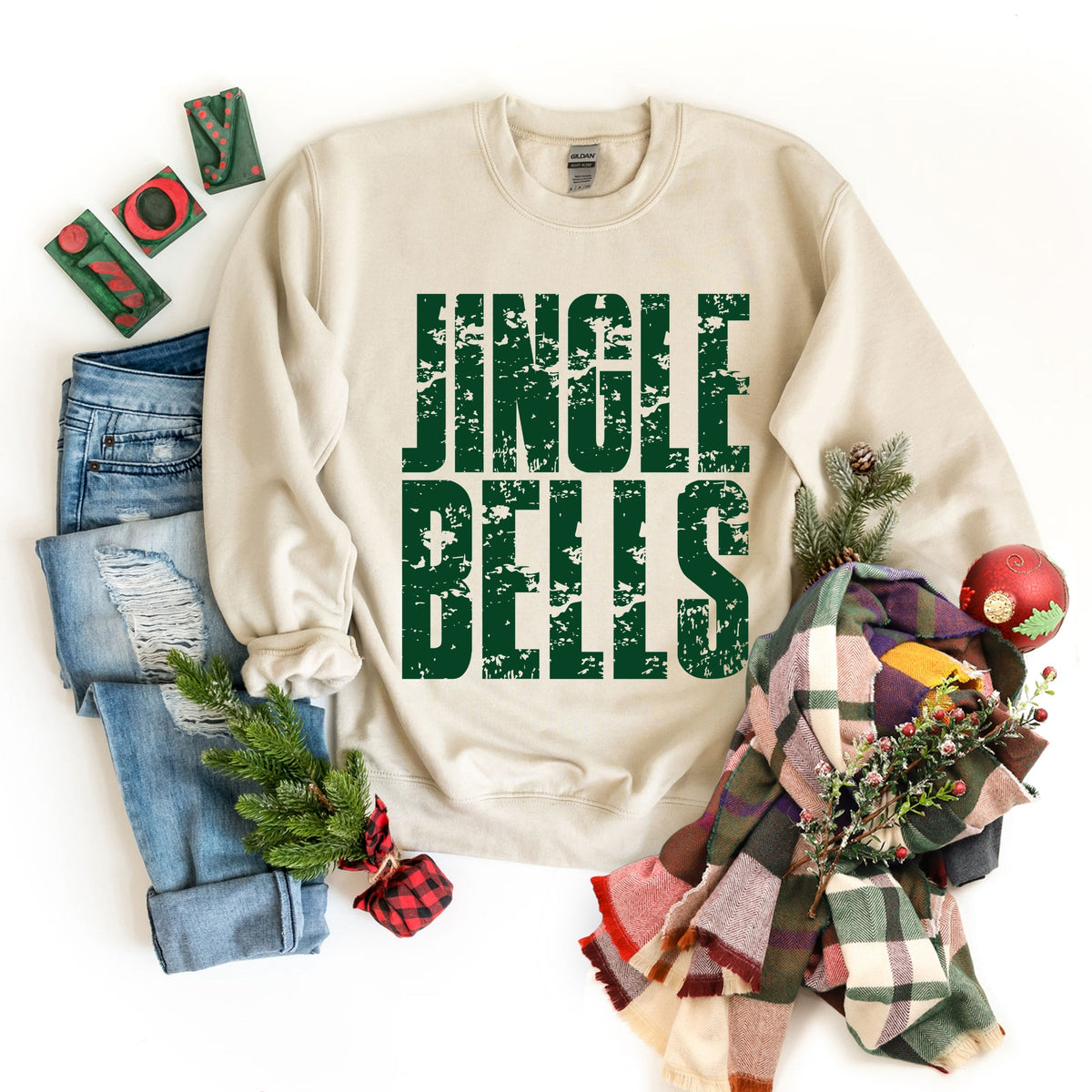 Jingle Bells Block Distressed - Women's Graphic Sweatshirt